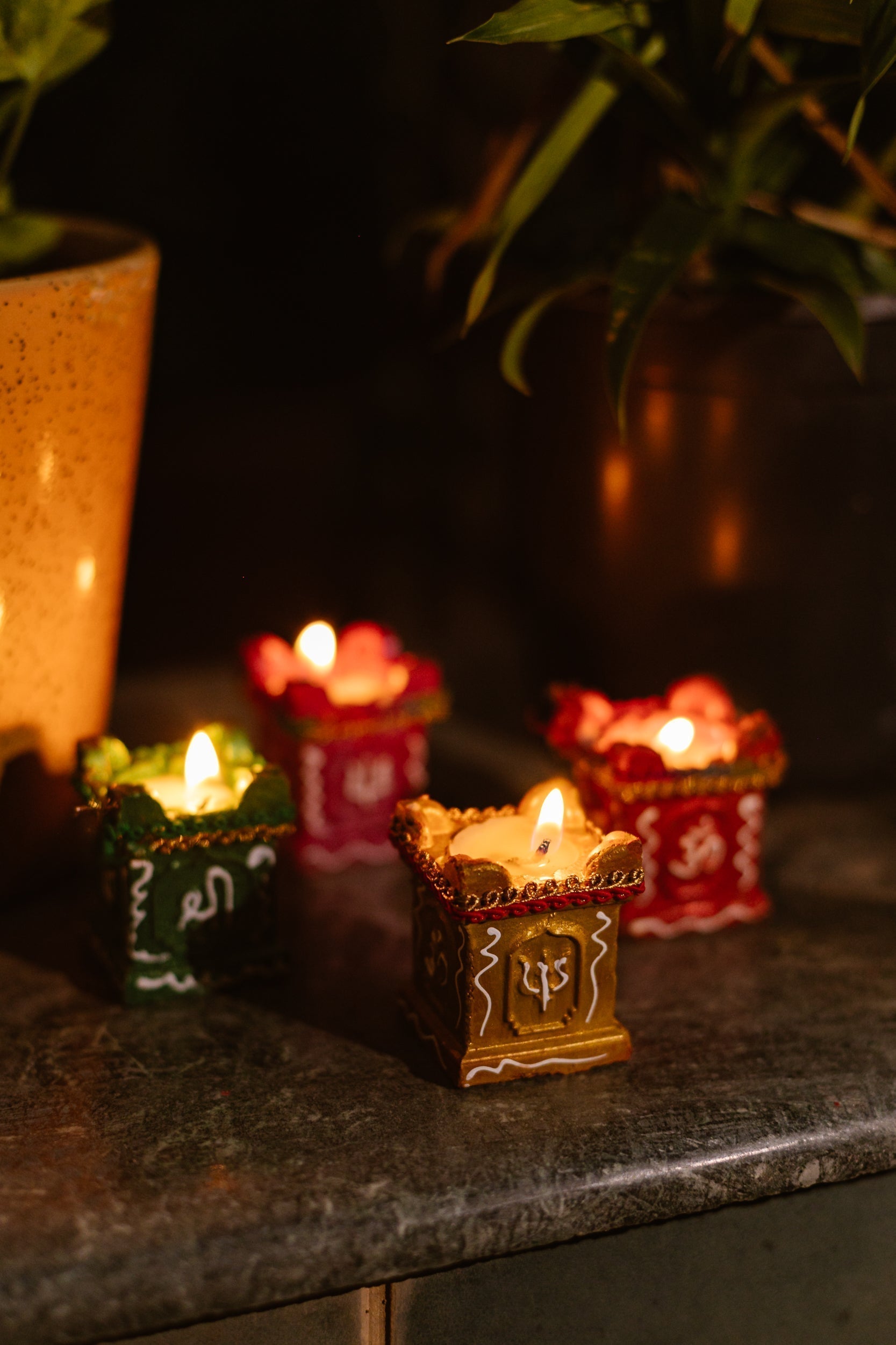 Soy Wax Diya Candles | Tulsi Pot Design | Set of 4