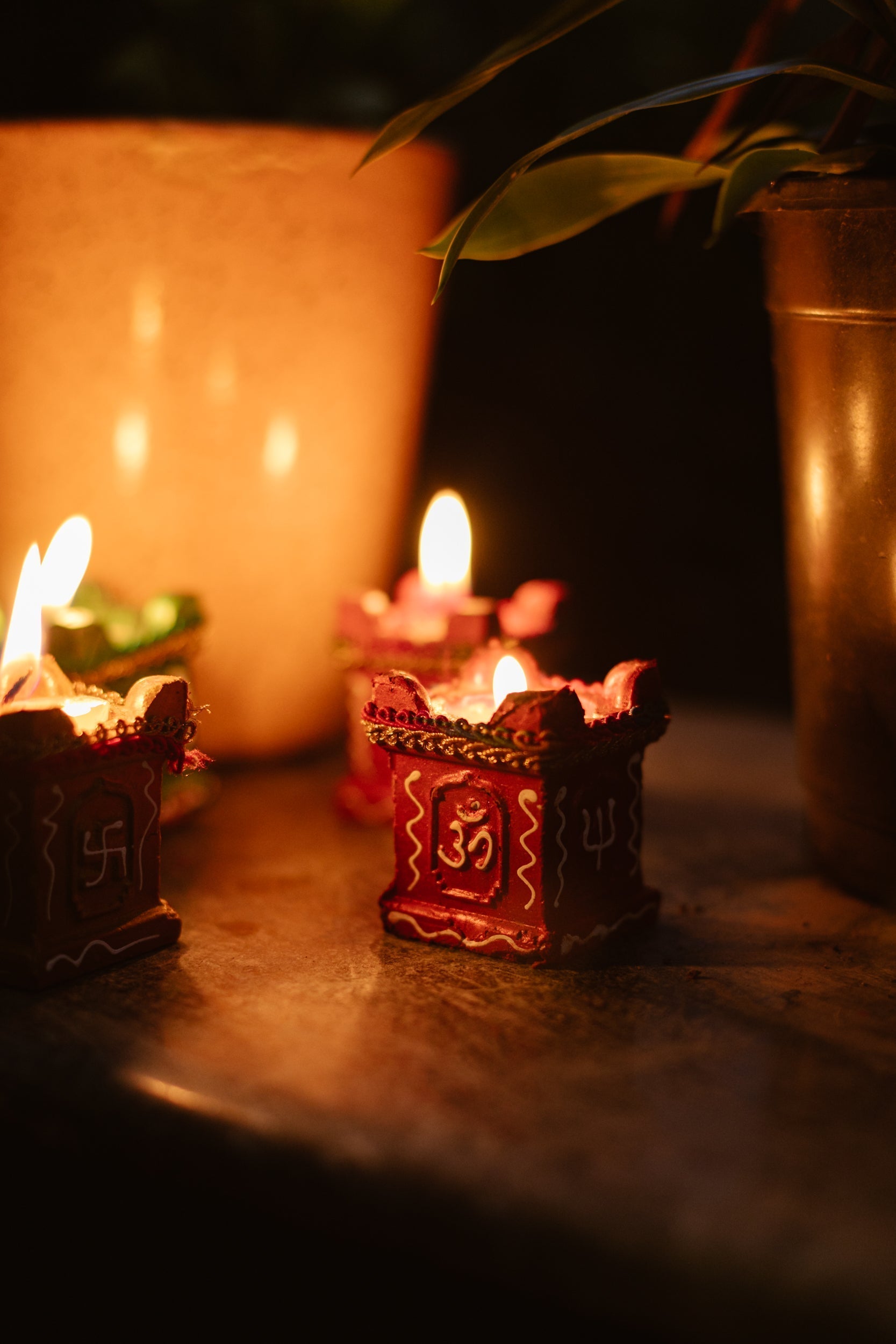 Soy Wax Diya Candles | Tulsi Pot Design | Set of 4