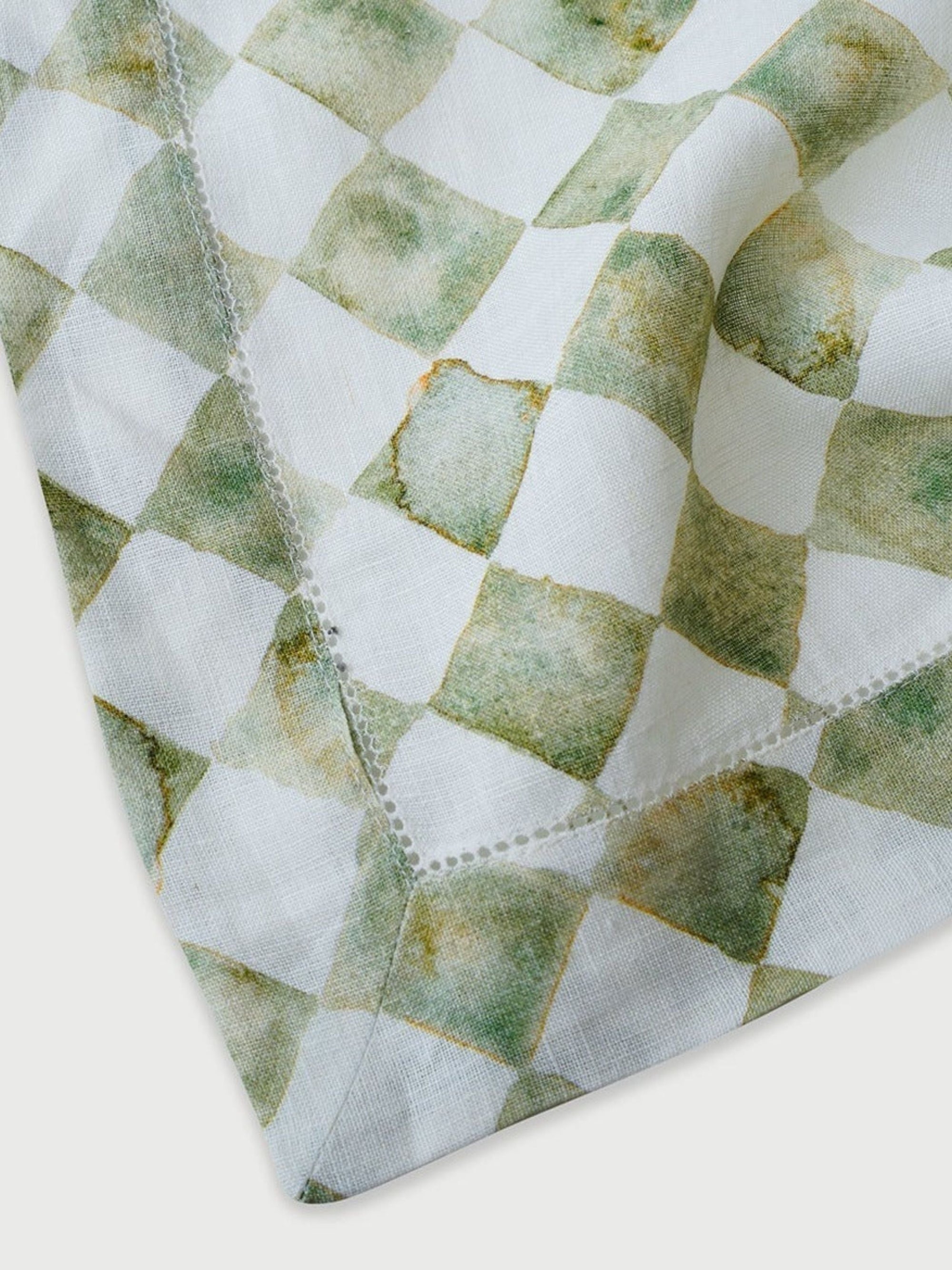Linen Table Cover - Checker Green