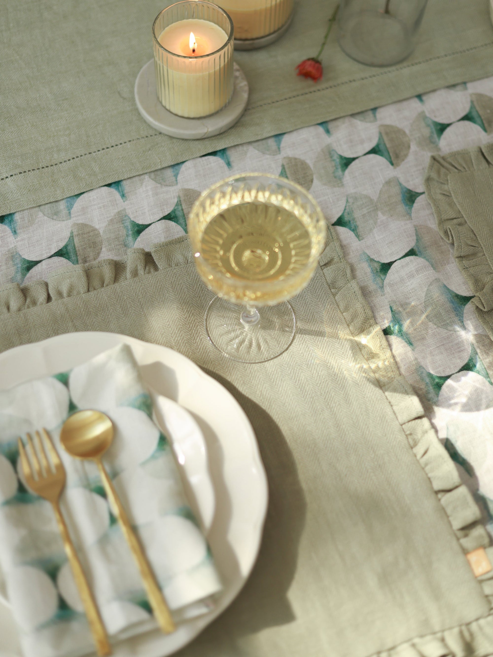 Sage Herringbone Ruffle Table Mat Set of 2