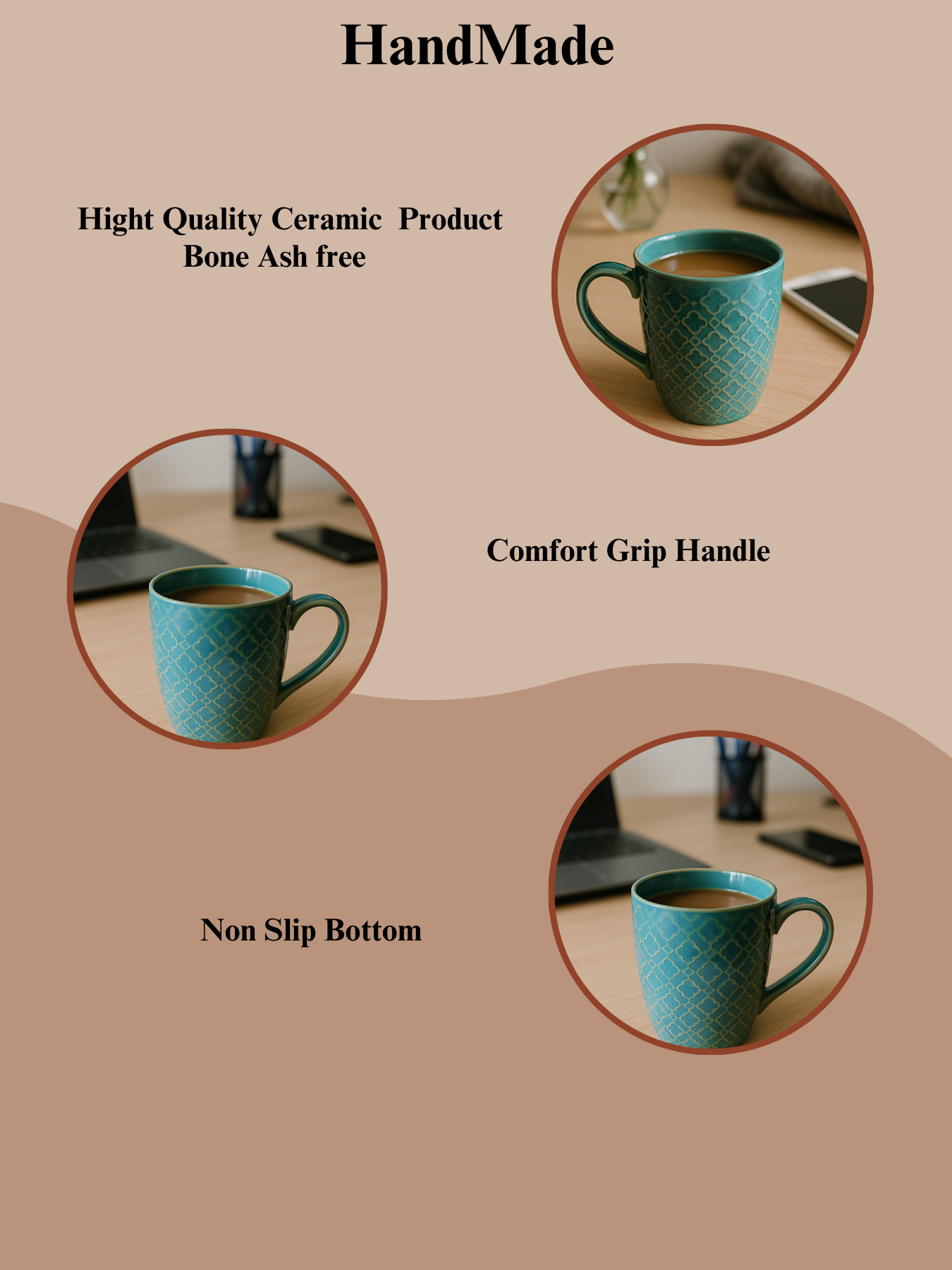 Green Ceramic Coffee Mug – 350ML Set Of 2
