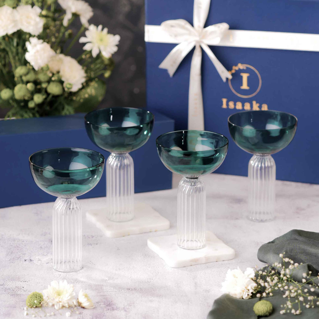 Teal DD Bowl Glass Gift Box (s4)
