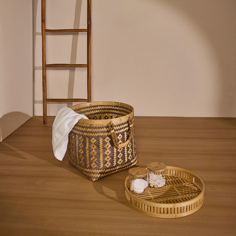 Open round laundry basket natural brown