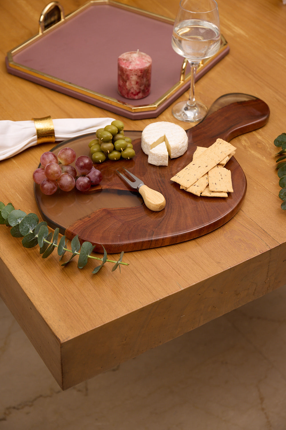 Cheese Board Platter – Acacia Wood with Translucent Black Resin Finish