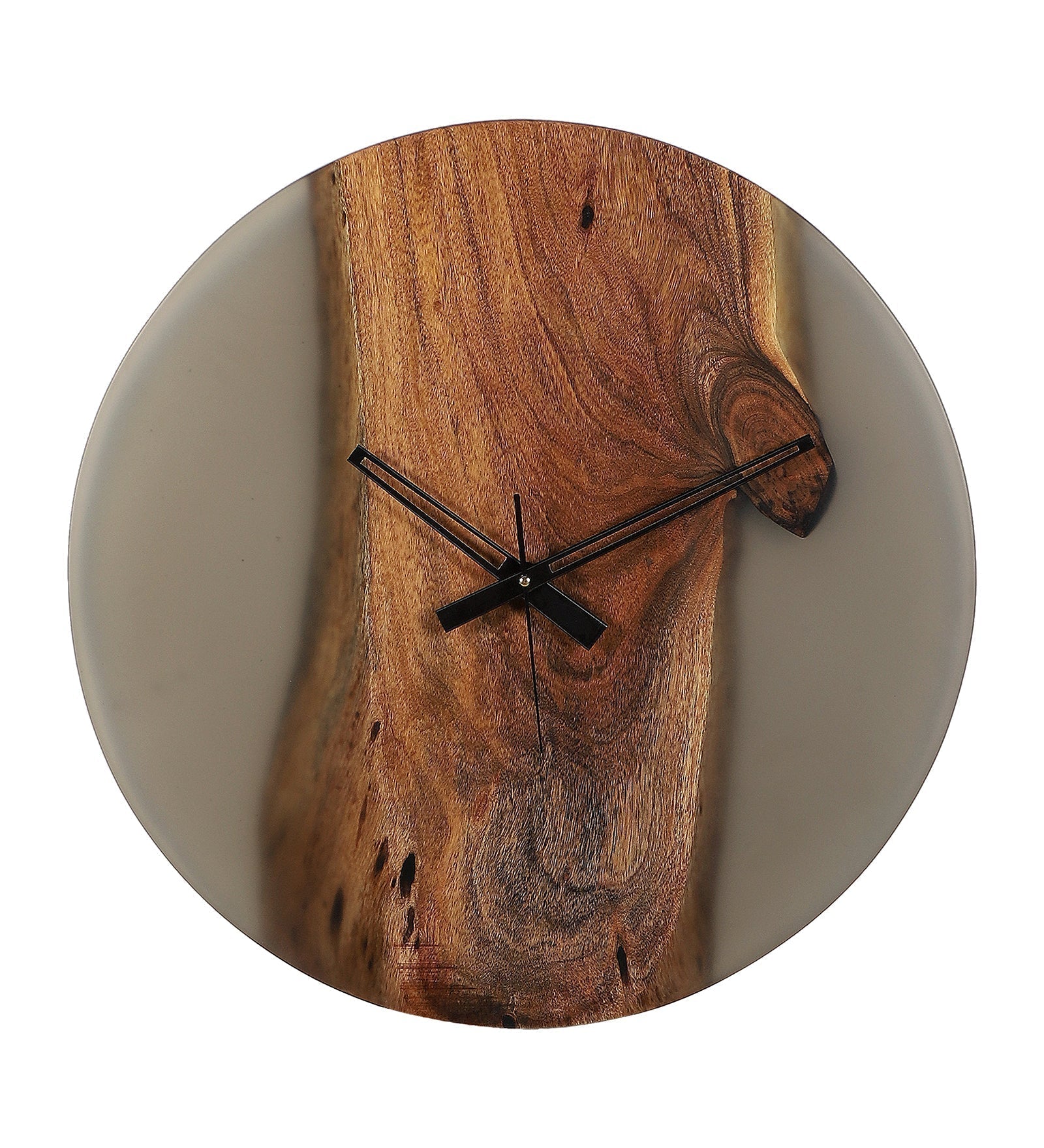 Tinted Grey Resin Wall Clock – Acacia Wood Masterpiece with Modern Charm