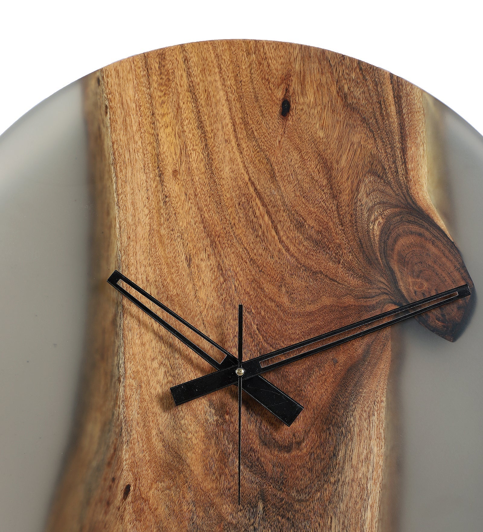 Tinted Grey Resin Wall Clock – Acacia Wood Masterpiece with Modern Charm