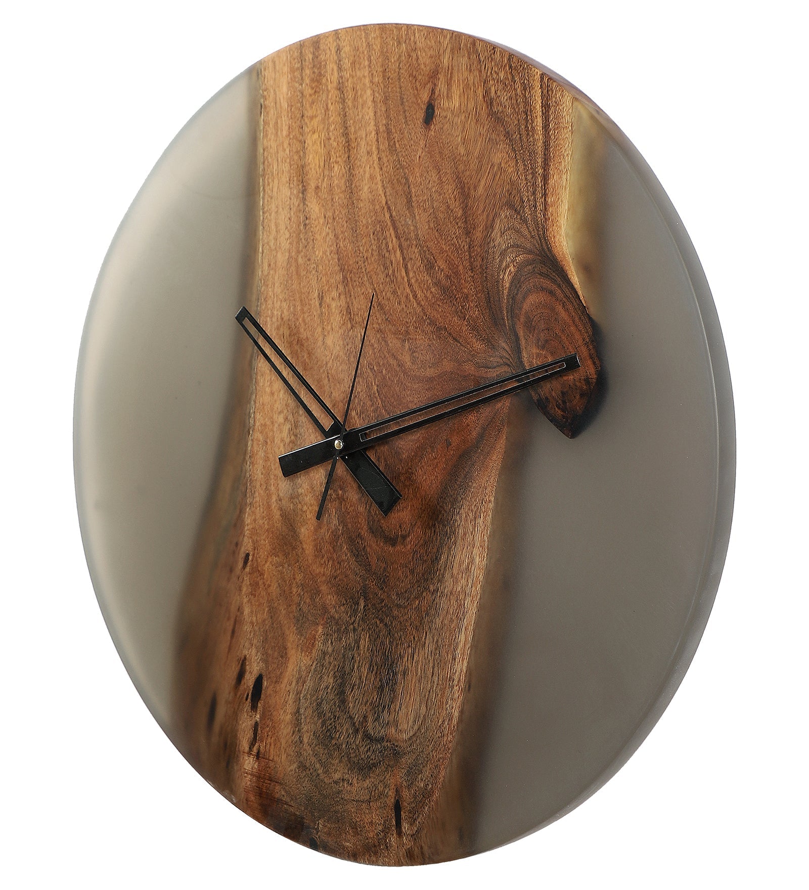 Tinted Grey Resin Wall Clock – Acacia Wood Masterpiece with Modern Charm