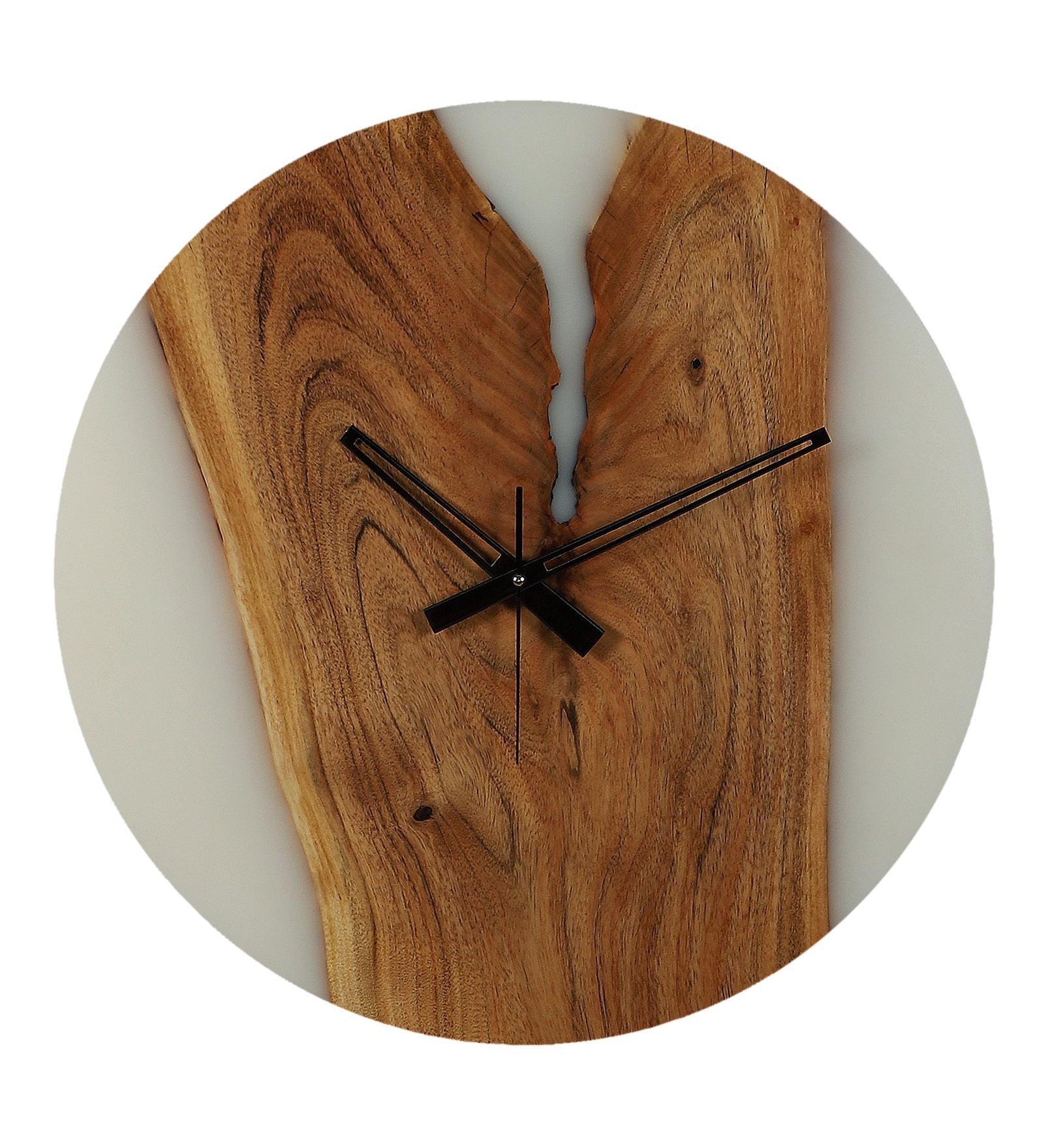 White Resin Wall Clock – Acacia Wood Elegance with a Modern Touch