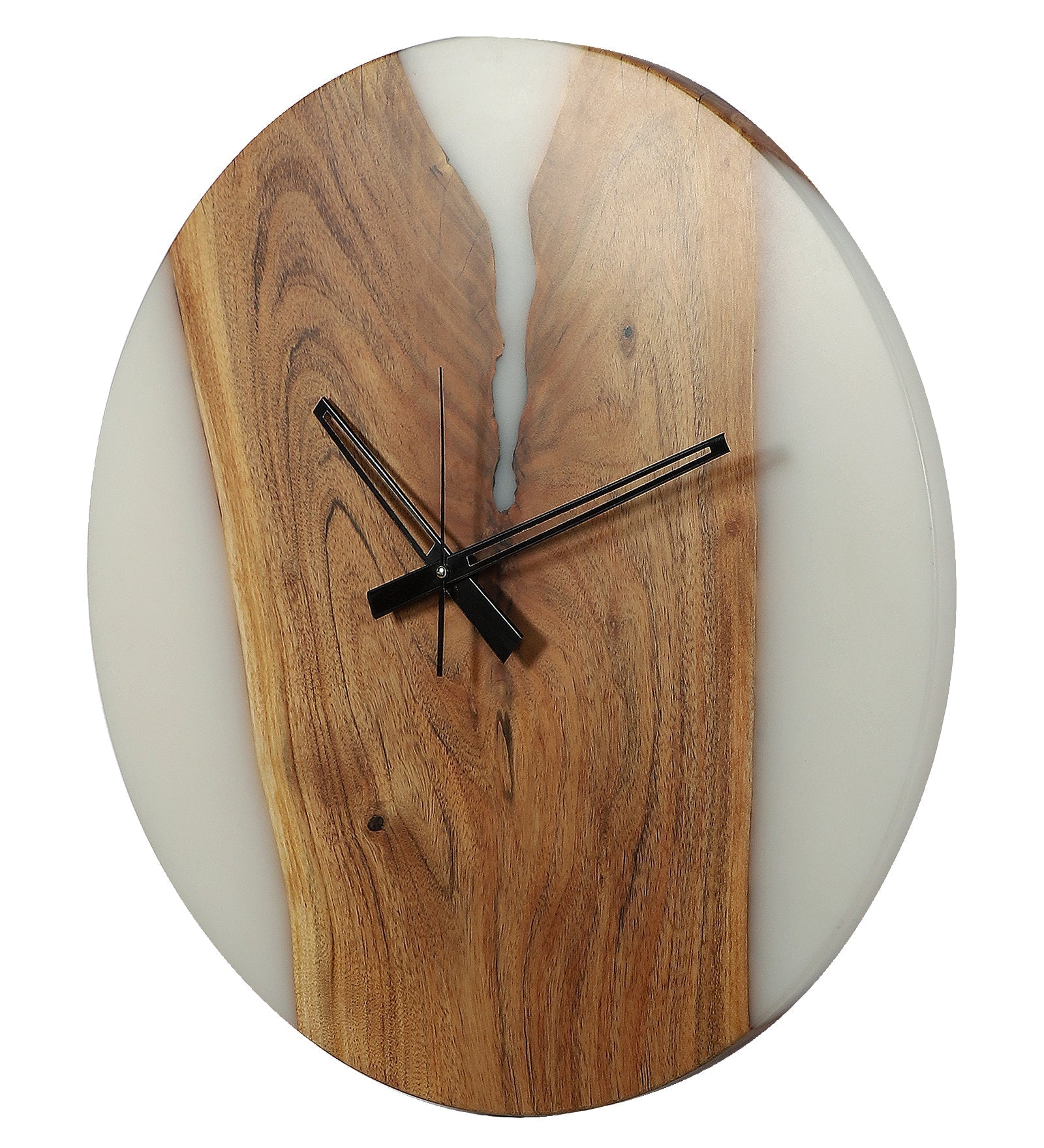 White Resin Wall Clock – Acacia Wood Elegance with a Modern Touch