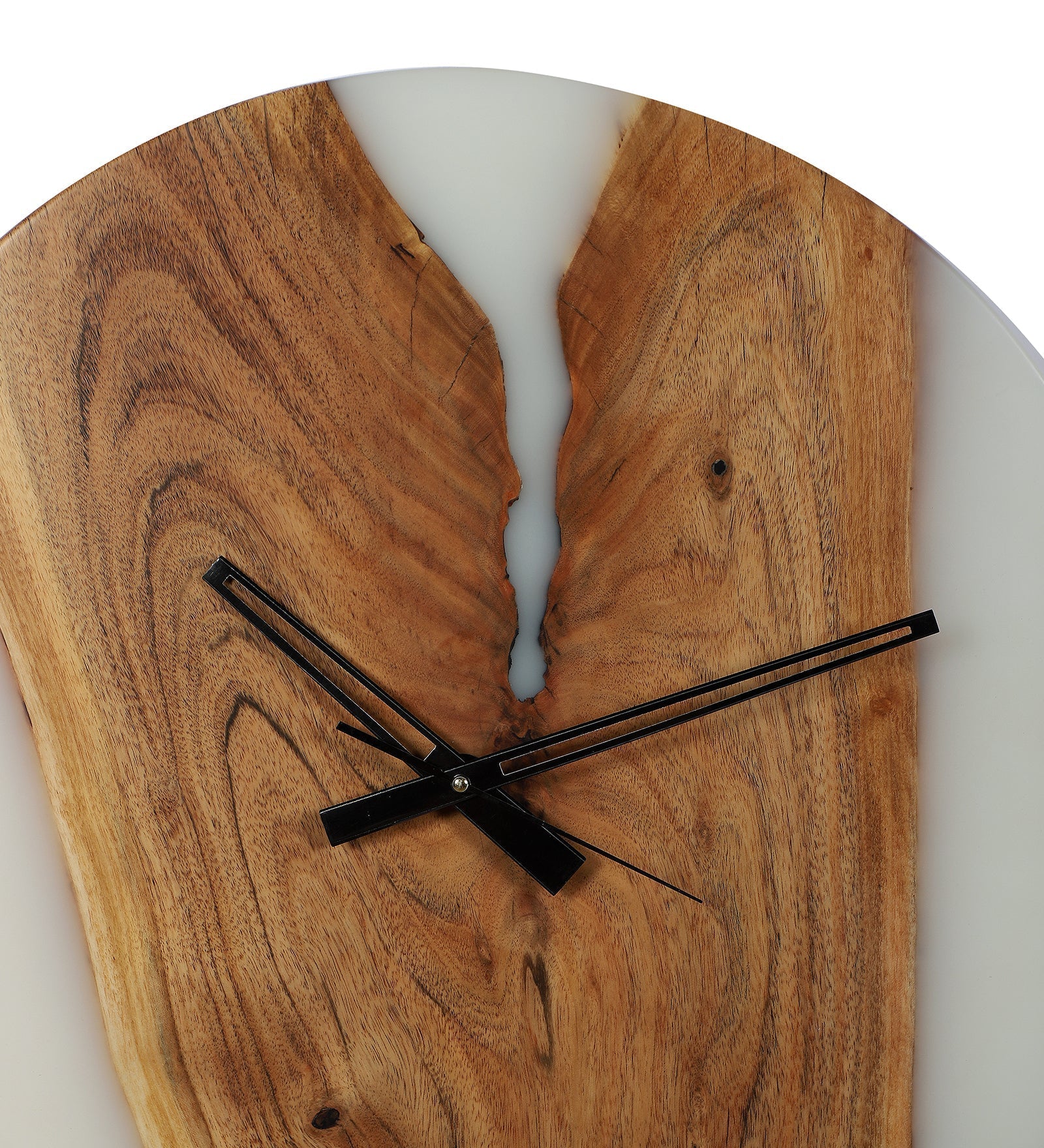 White Resin Wall Clock – Acacia Wood Elegance with a Modern Touch