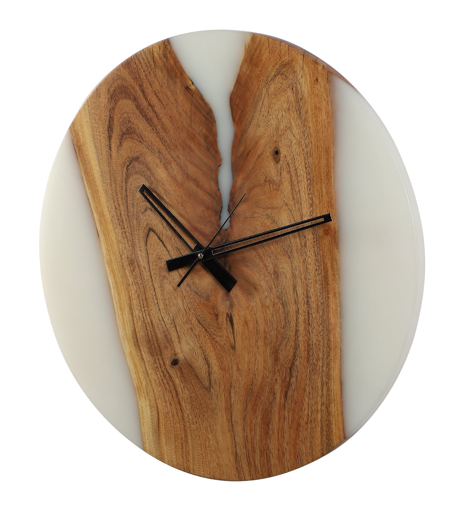 White Resin Wall Clock – Acacia Wood Elegance with a Modern Touch