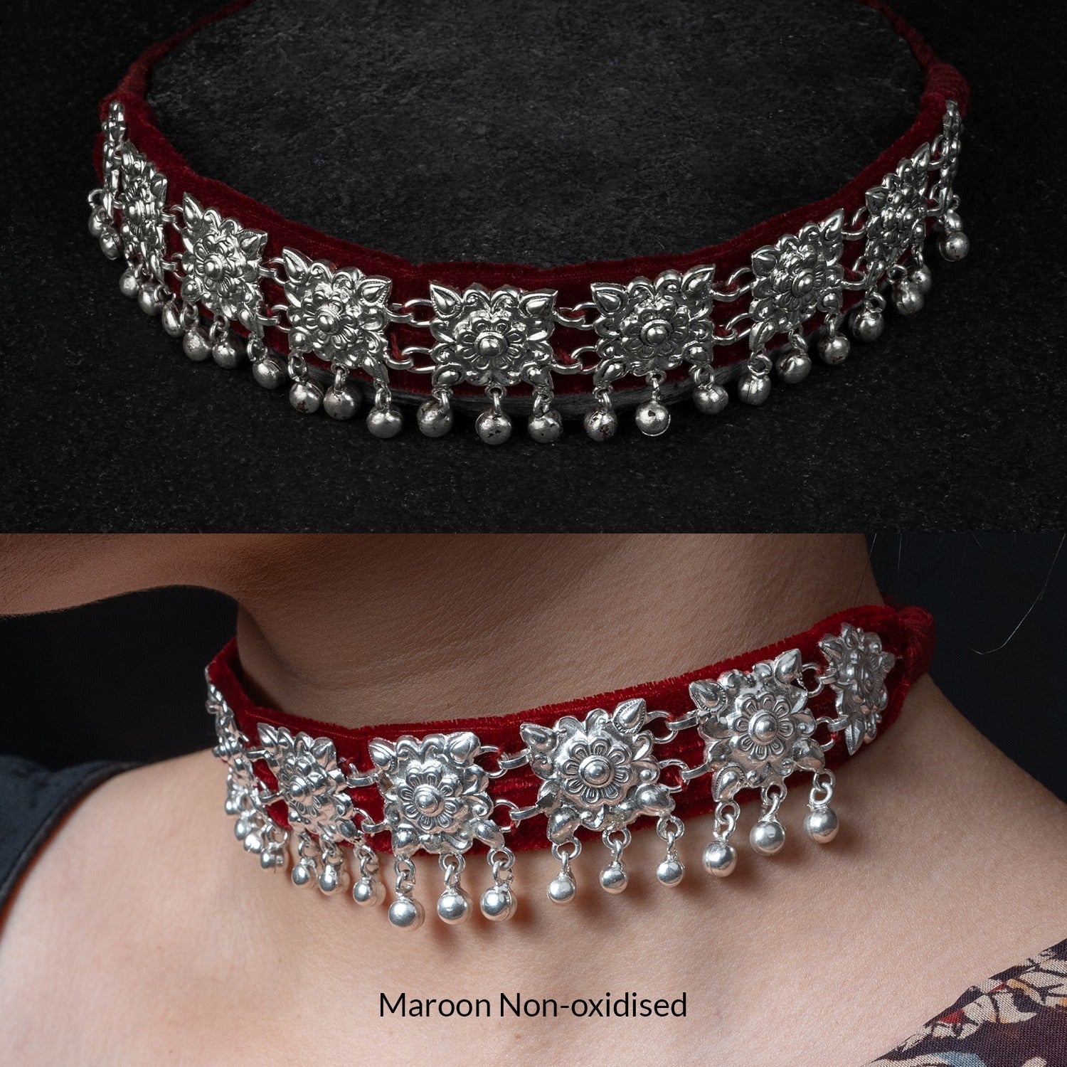 Chauki Ghungru Guluband Silver Choker