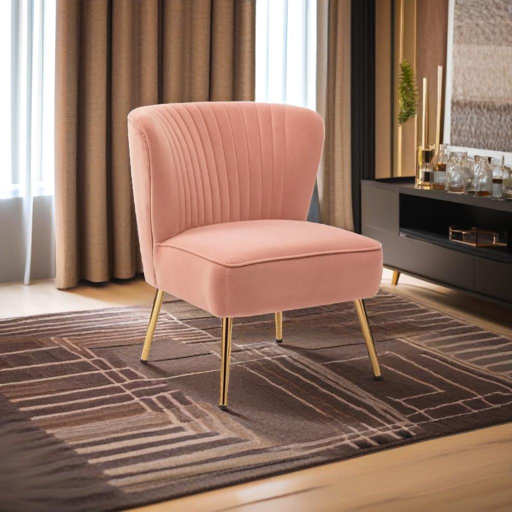 Classic Style Curved Back Pink Velvet Accent Chair