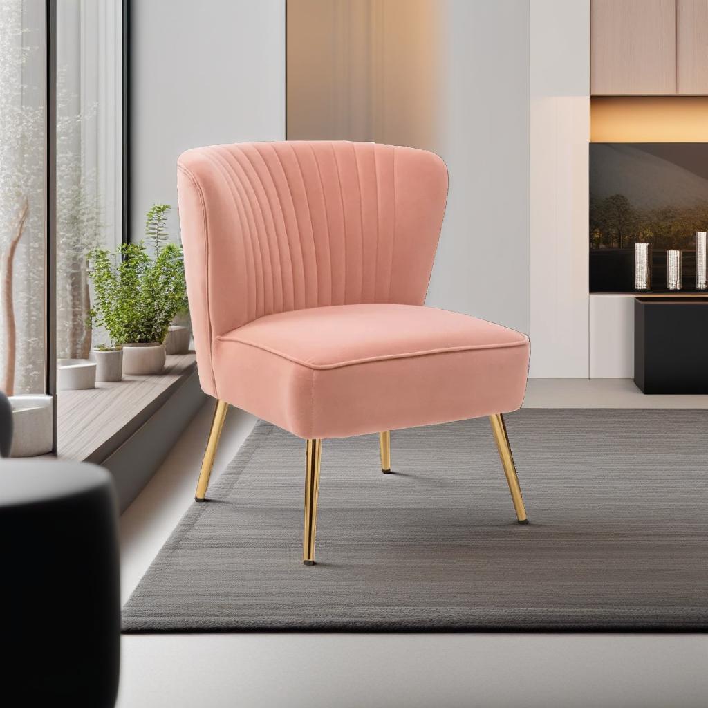 Classic Style Curved Back Pink Velvet Accent Chair