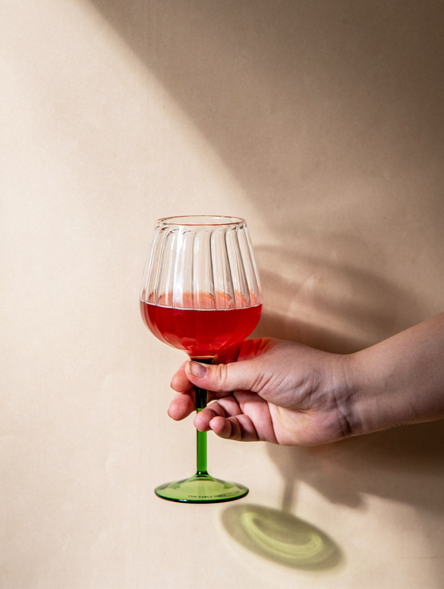 Ribbed Goblet Wine Glass Gift Box - Green Stem