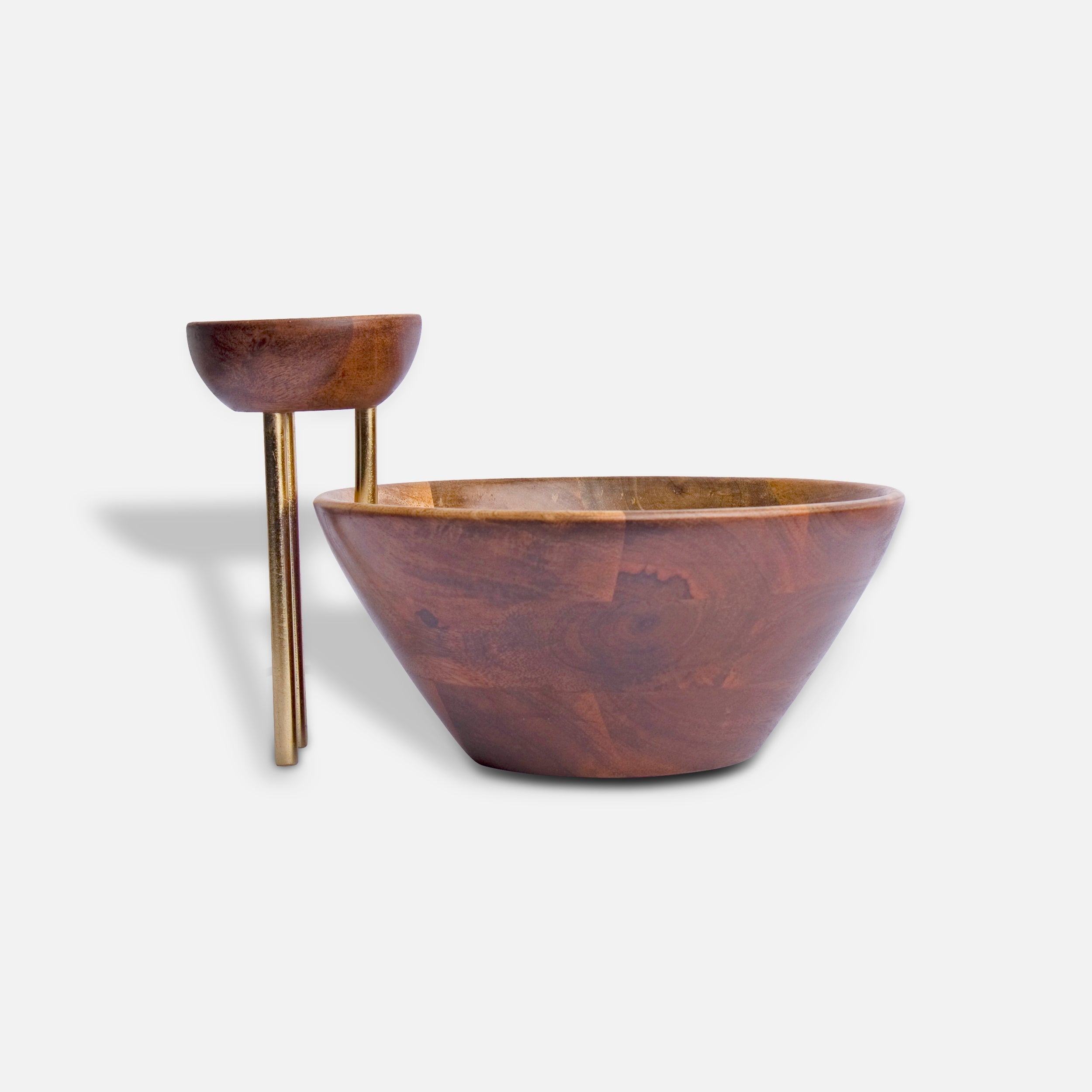 WOODLAND - NATURAL WOOD SERVING BOWL WITH DIP BOWL