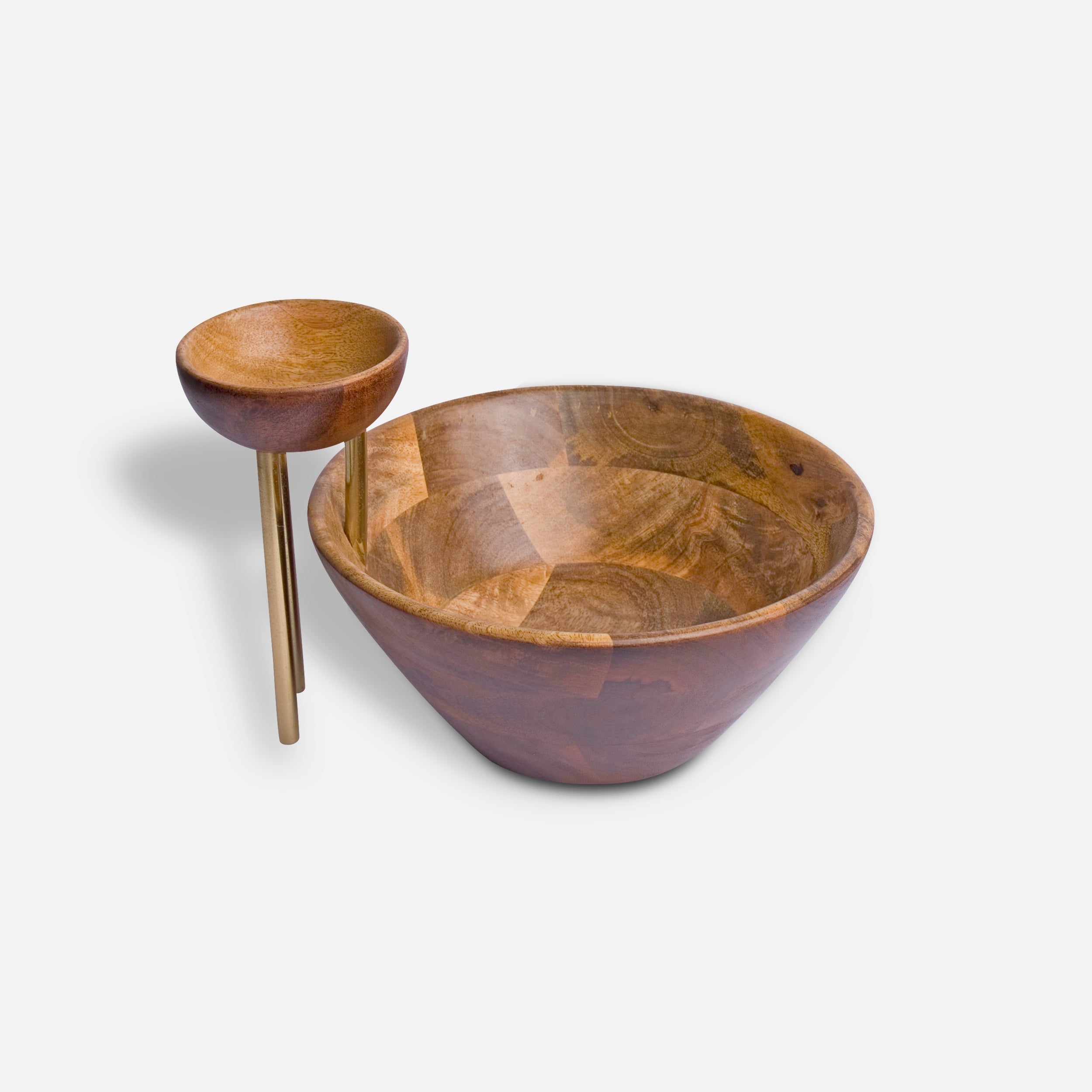 WOODLAND - NATURAL WOOD SERVING BOWL WITH DIP BOWL