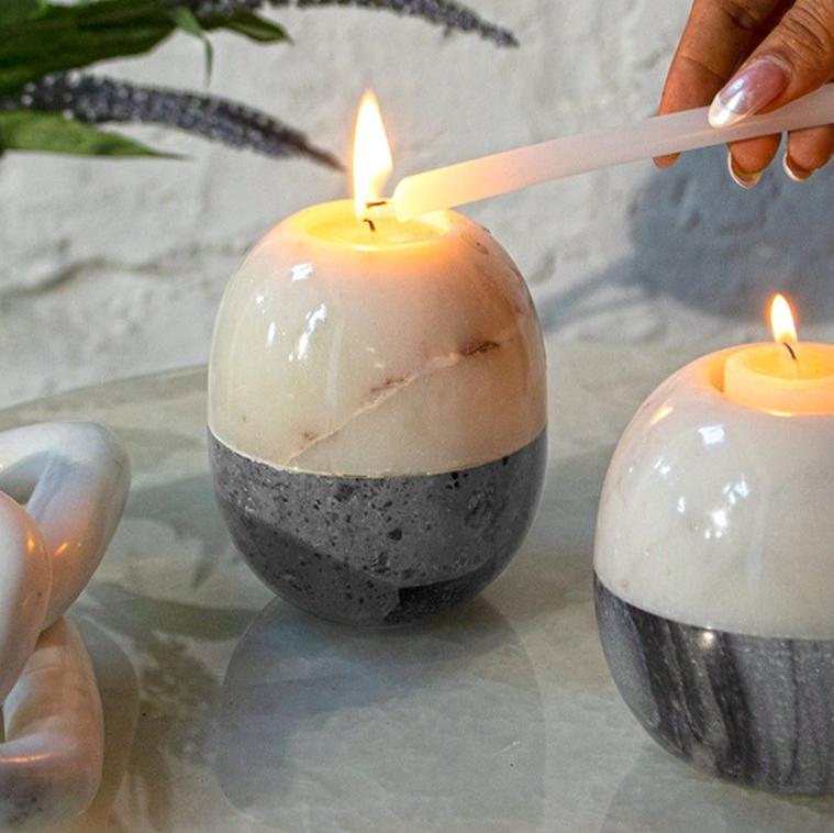 THEO - IVORY BLACK MARBLE CANDLE VOTIVE