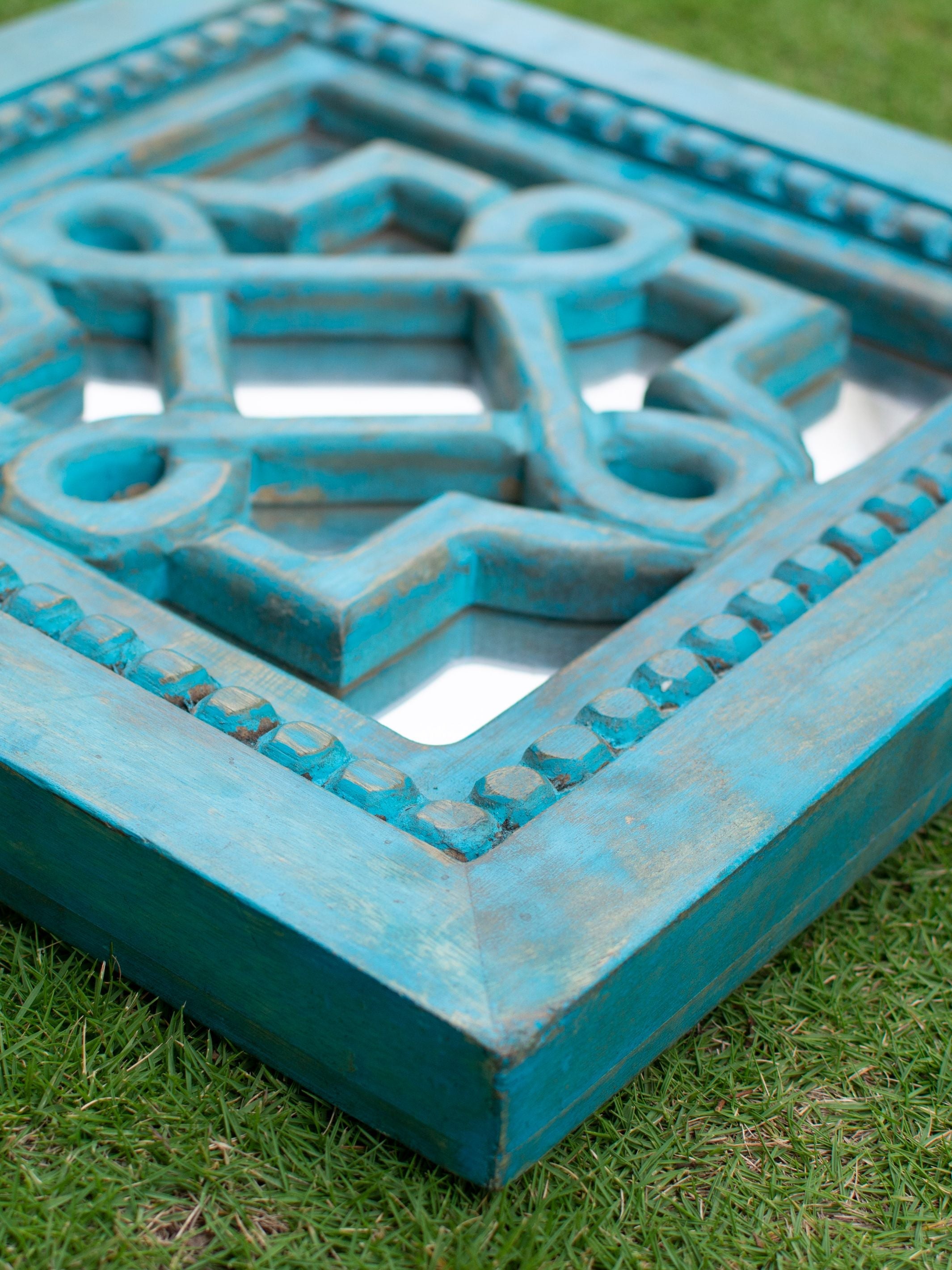 Aasma Wooden Decorative Wall Mirror Blue