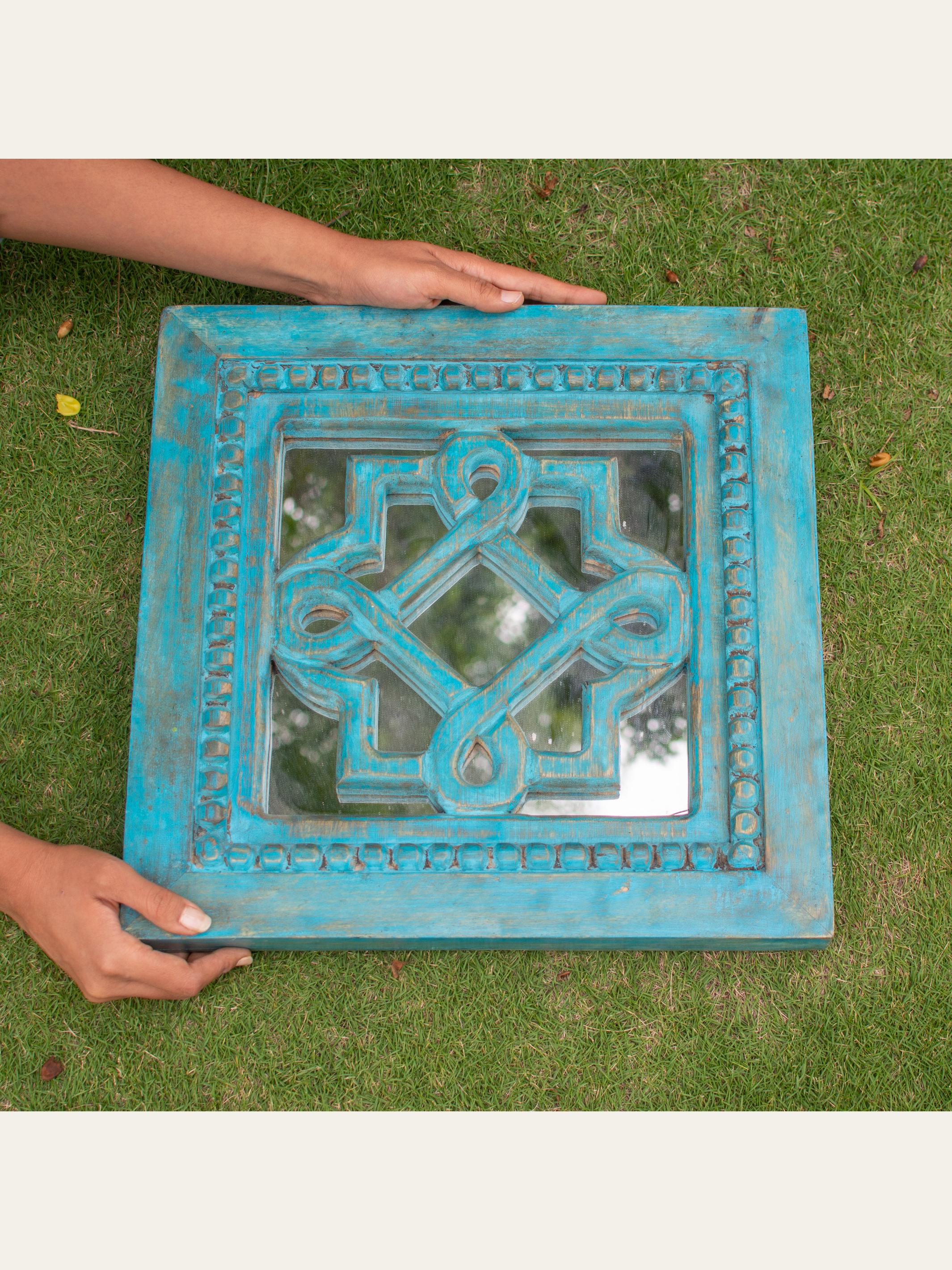 Aasma Wooden Decorative Wall Mirror Blue