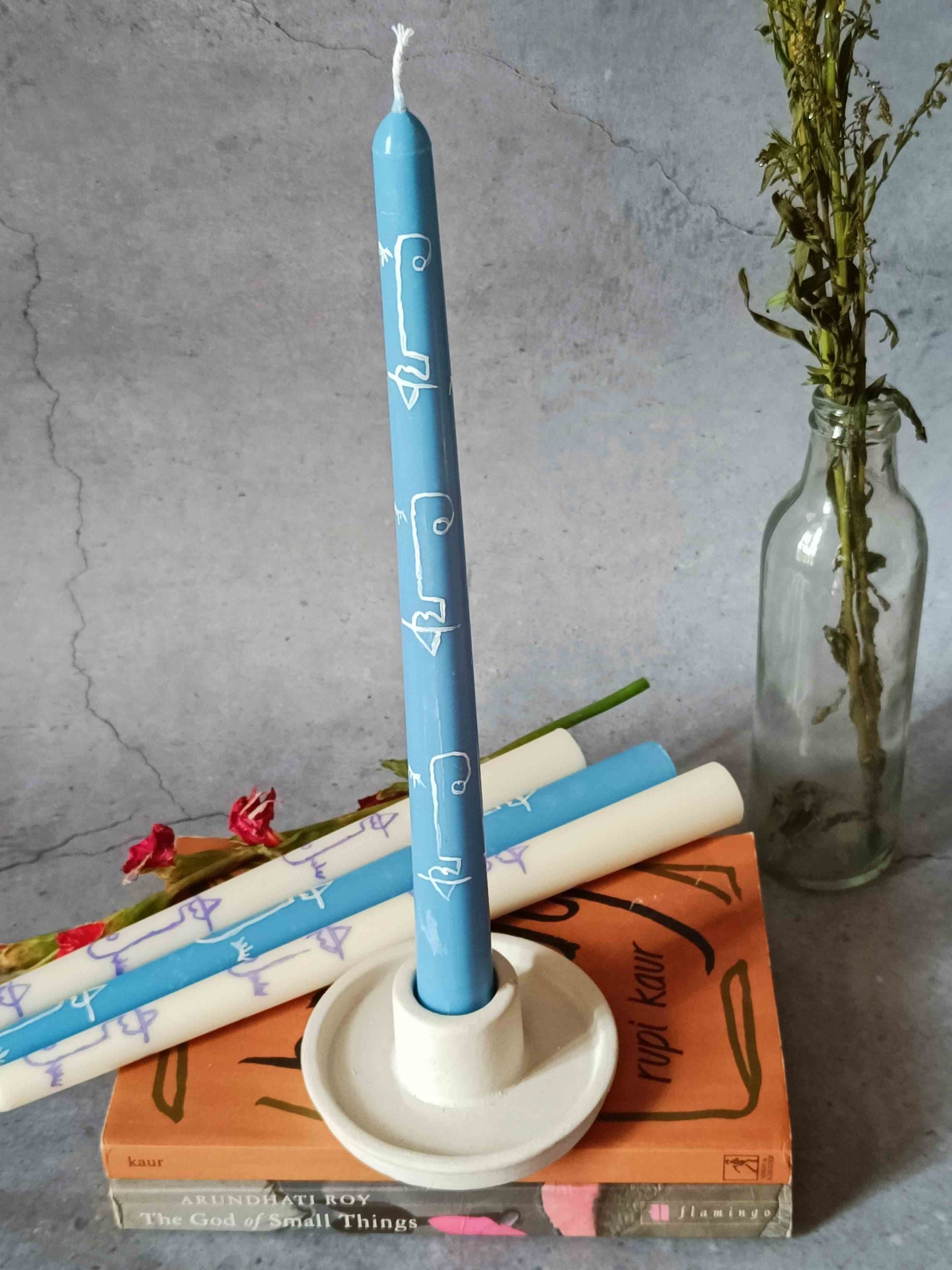 Tapered Candles Set Of 4 - Hand Painted Abstract Faces