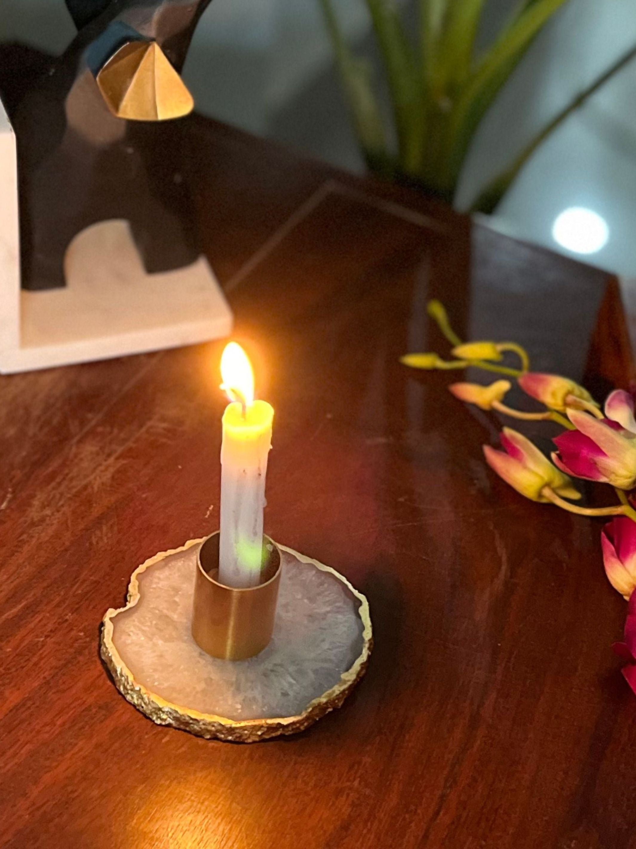 Semi Precious Candle Holder - Natural Agate
