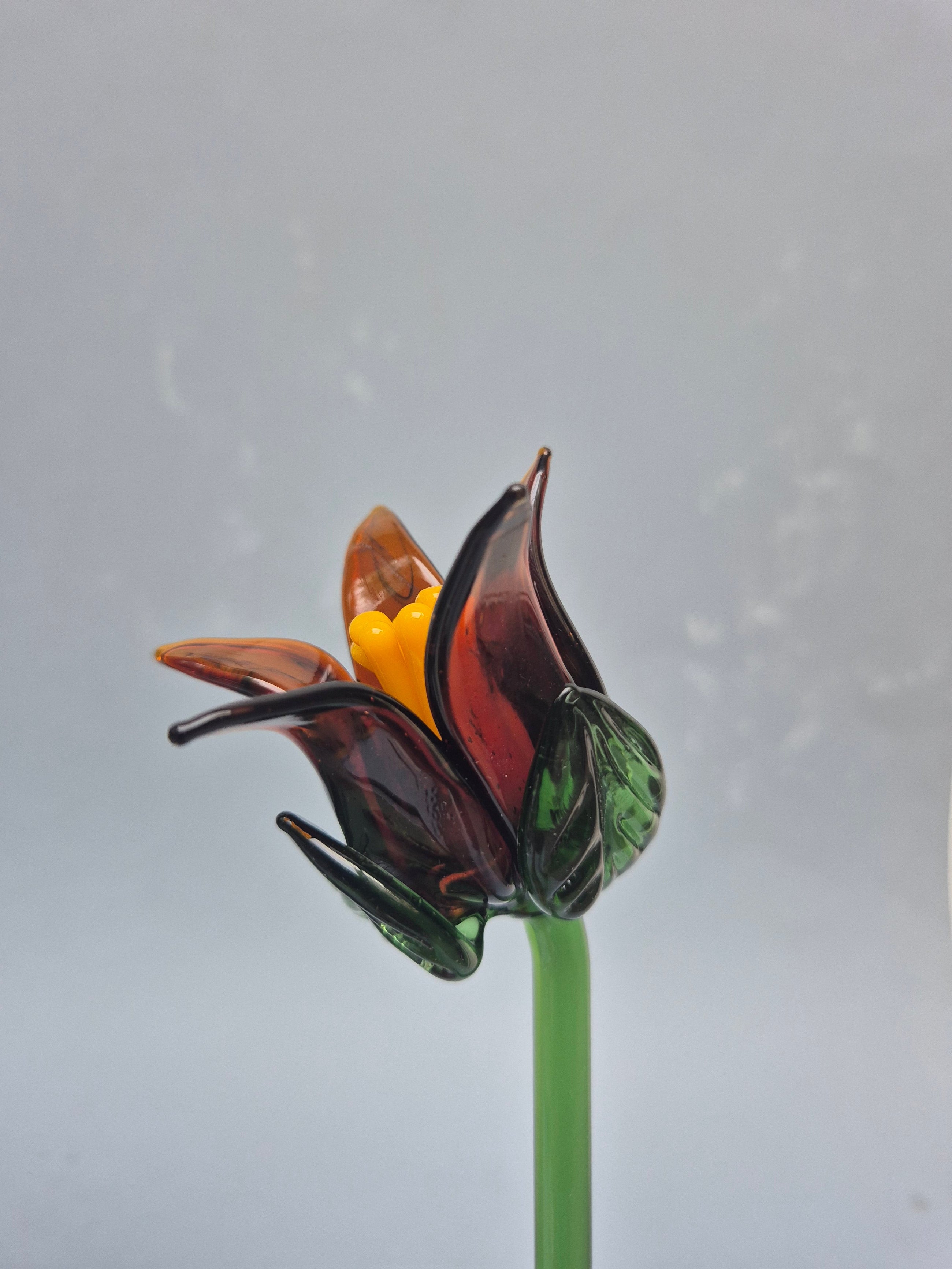 Tinsel Lily Glass Flower Stem - Amber