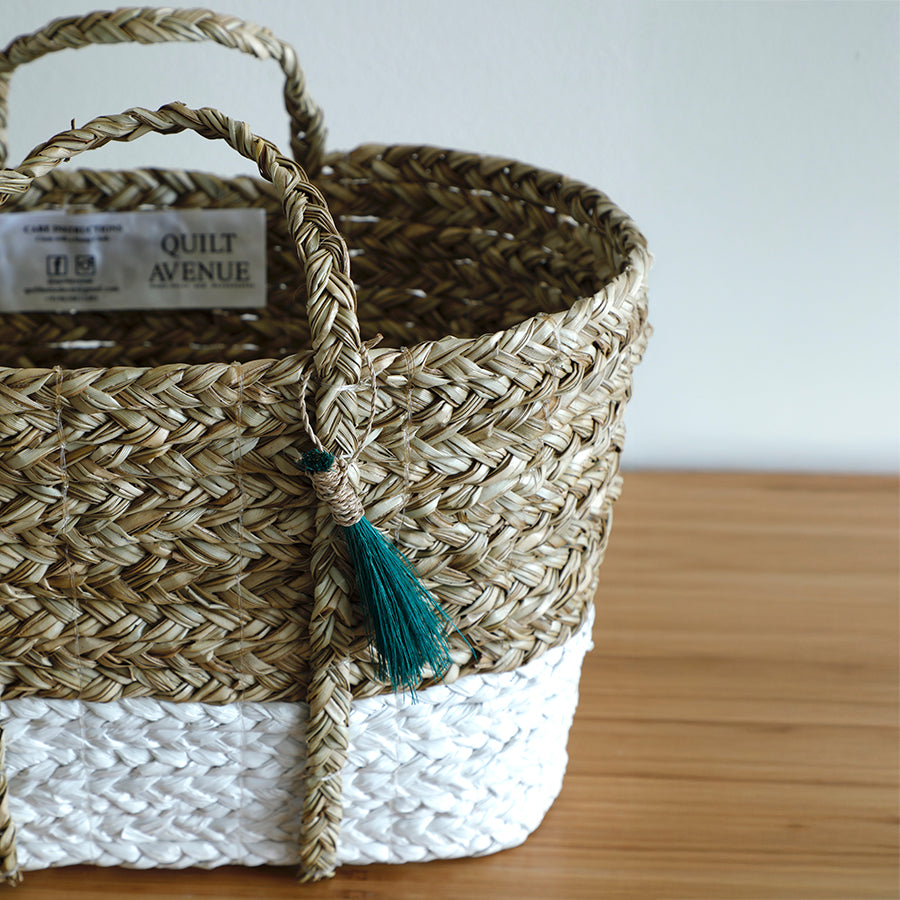 Anthro tassel basket green
