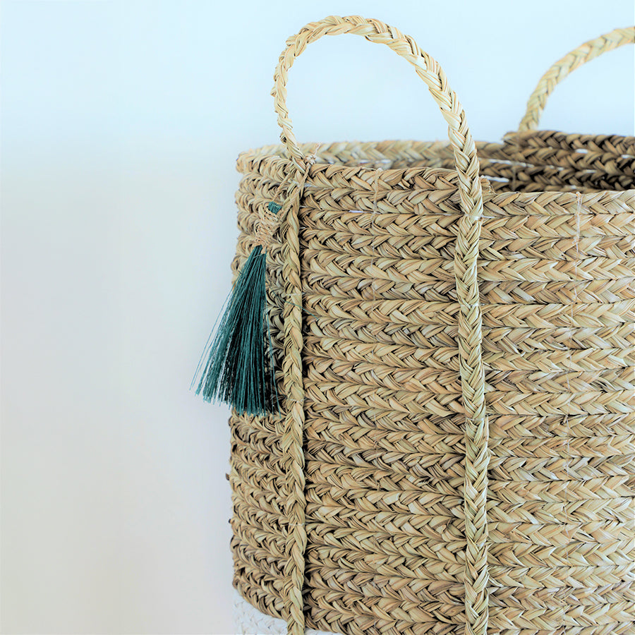 Anthro tassel basket green