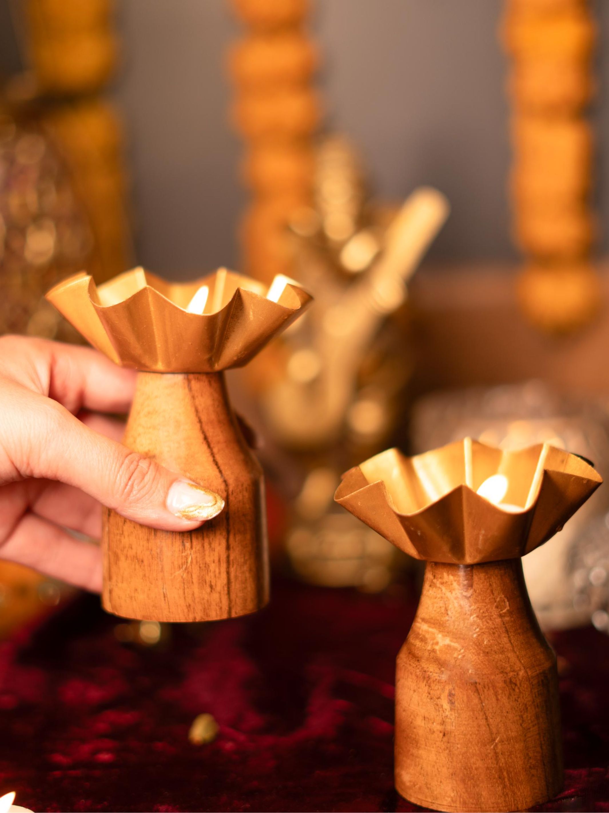 Rustic bloom tealight holder - set of 2