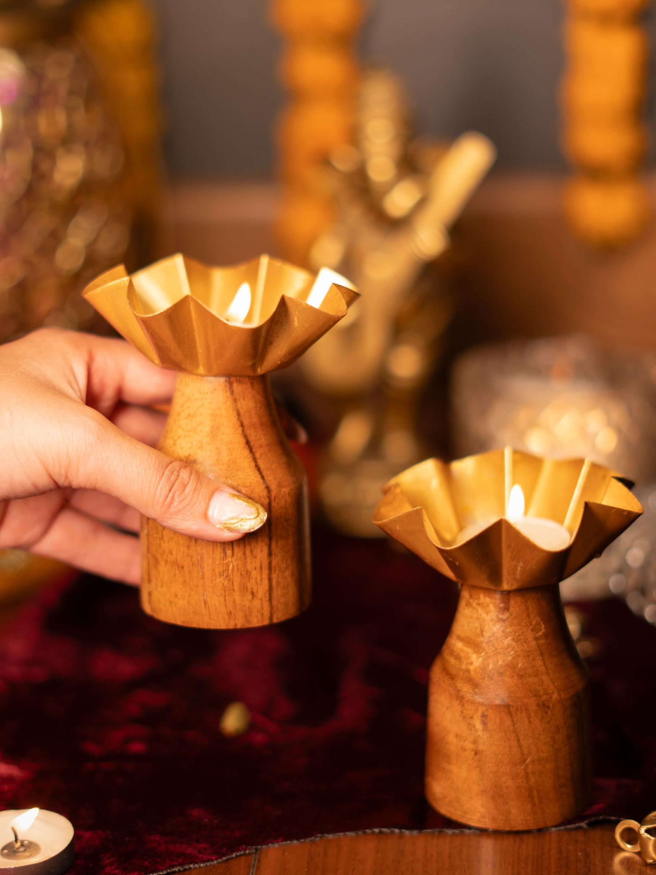 Rustic bloom tealight holder - set of 2