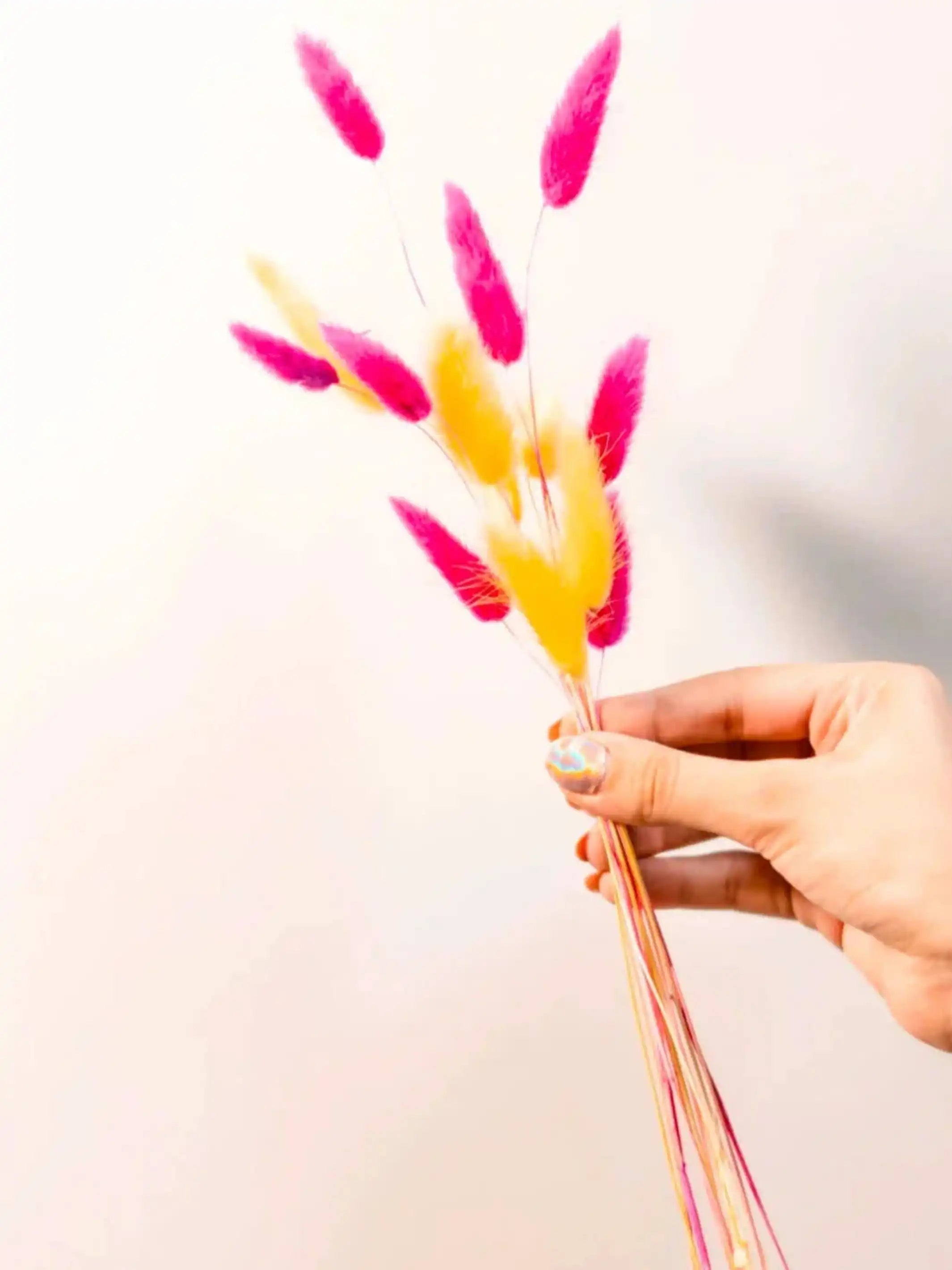 Mushroom vase with coloured bunny tails