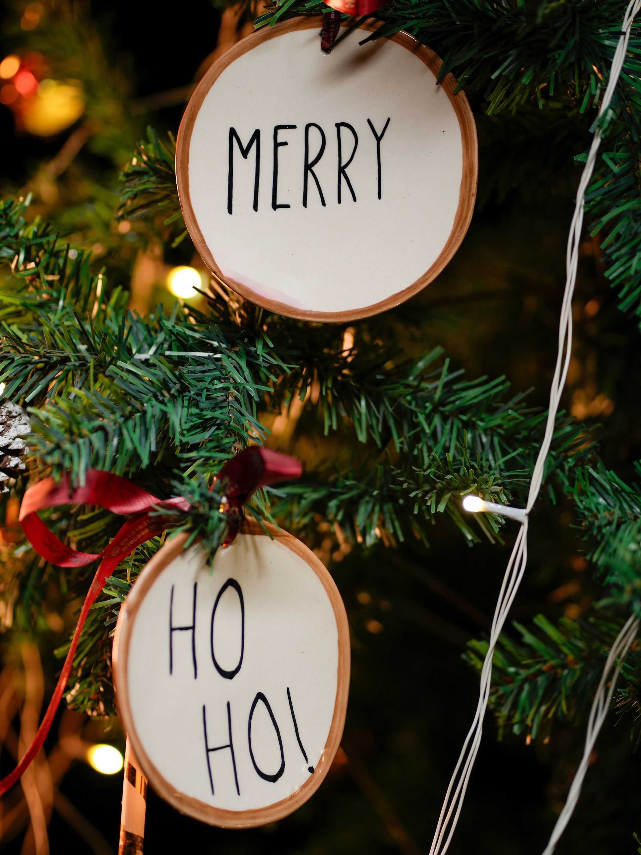 HO HO and Merry Festive ornaments