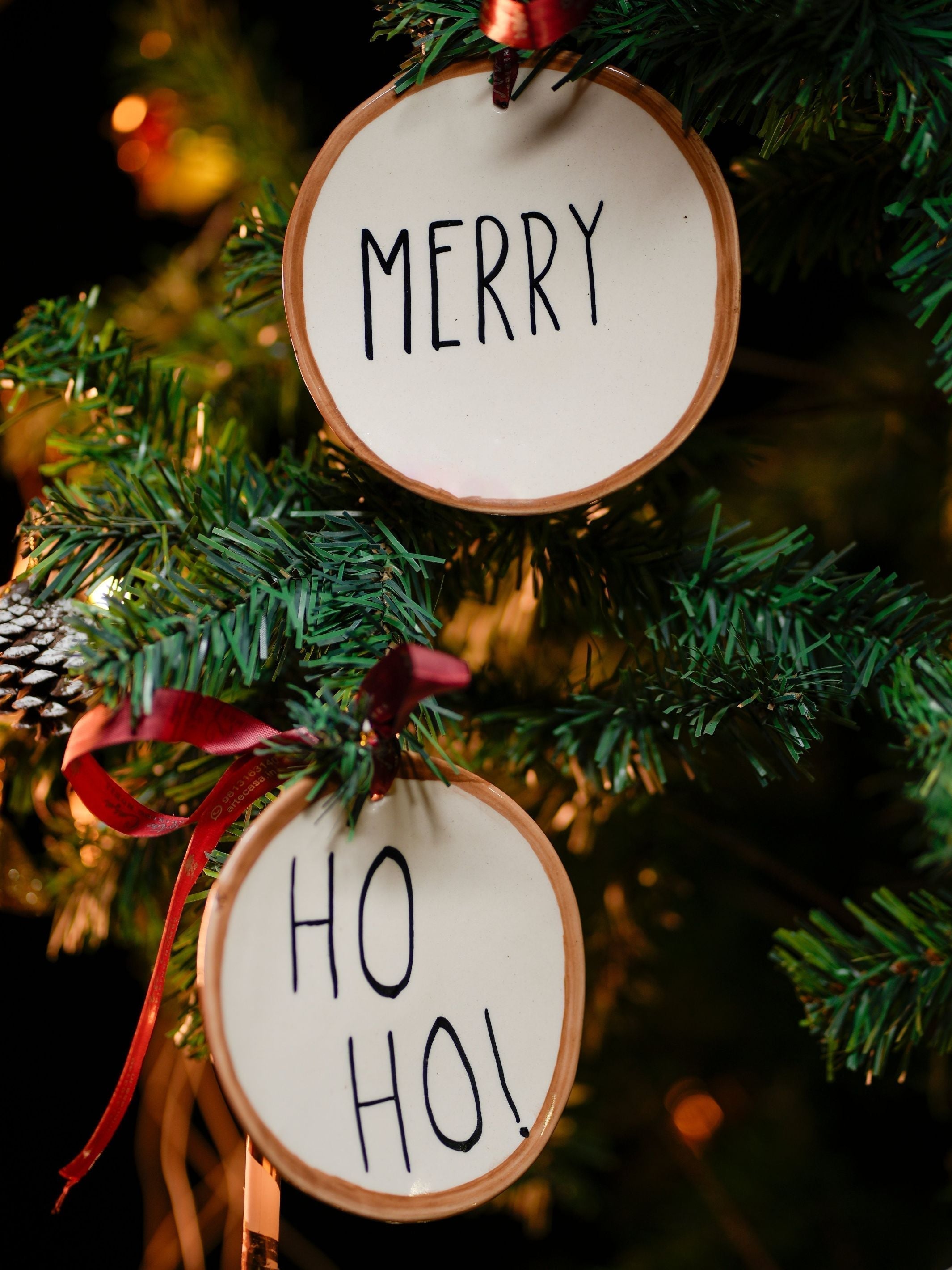 HO HO and Merry Festive ornaments