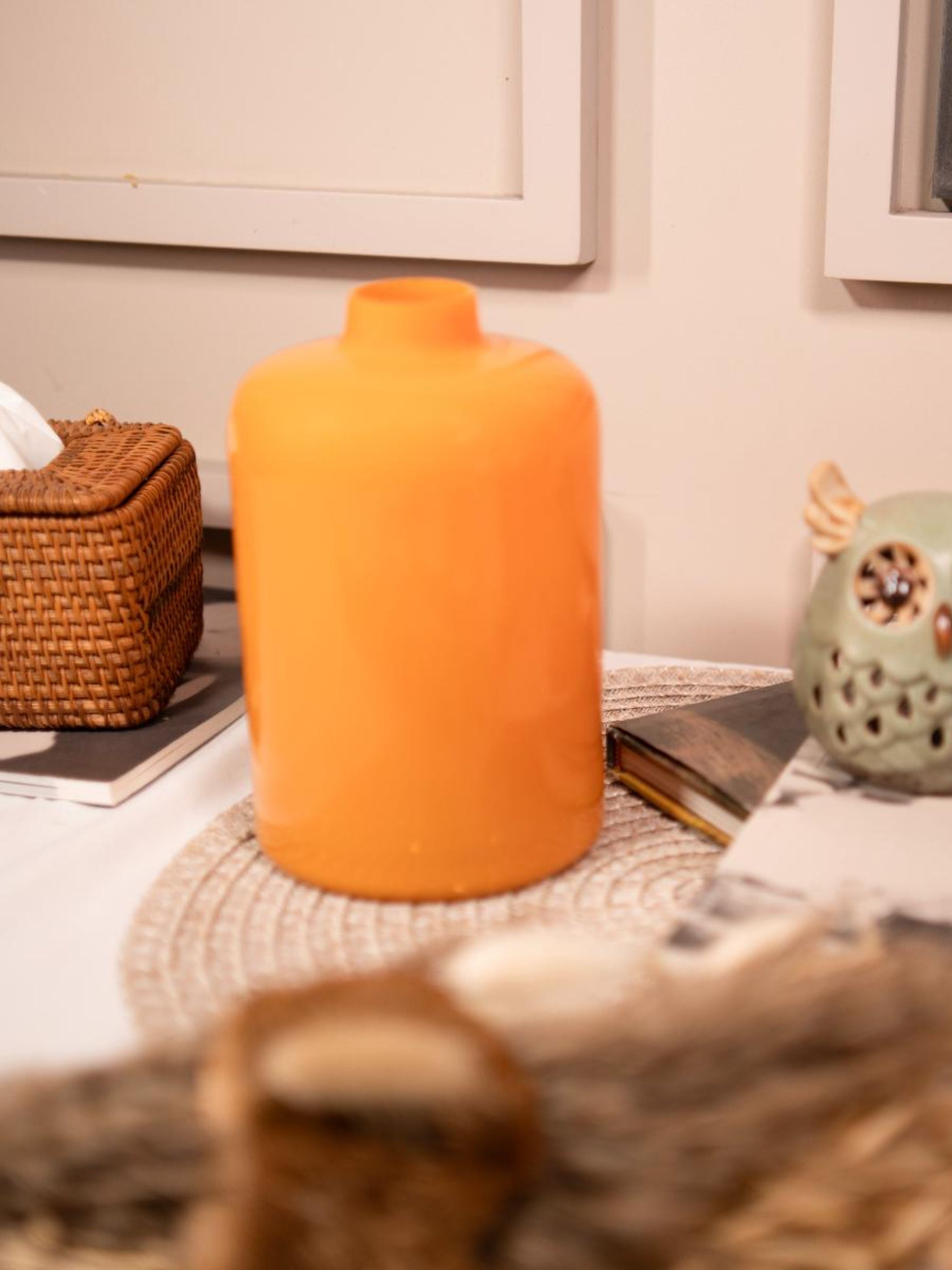 Tangerine Elegance vase with dried flower bunch