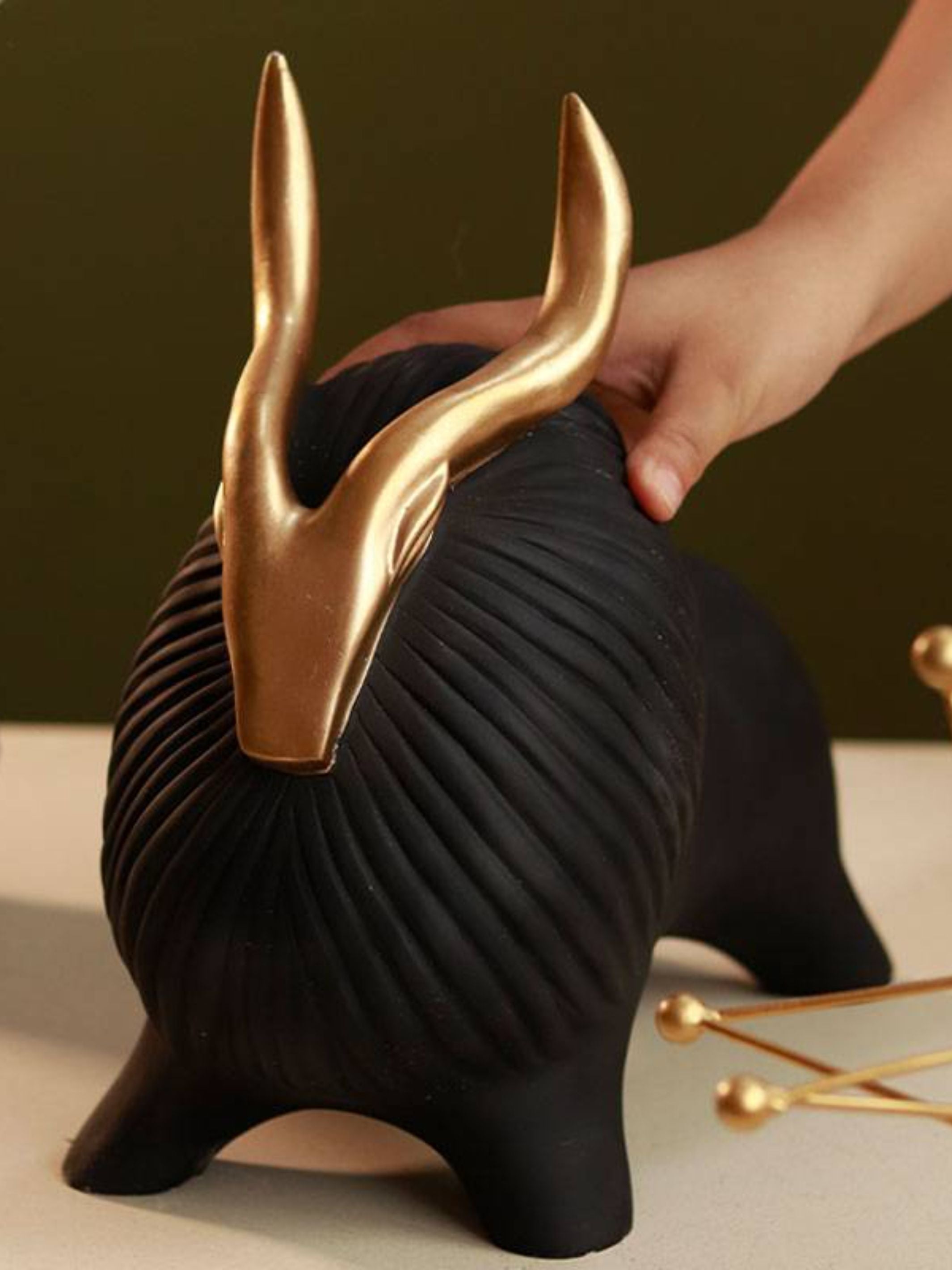 Horned Zen Yak sculpture-Black