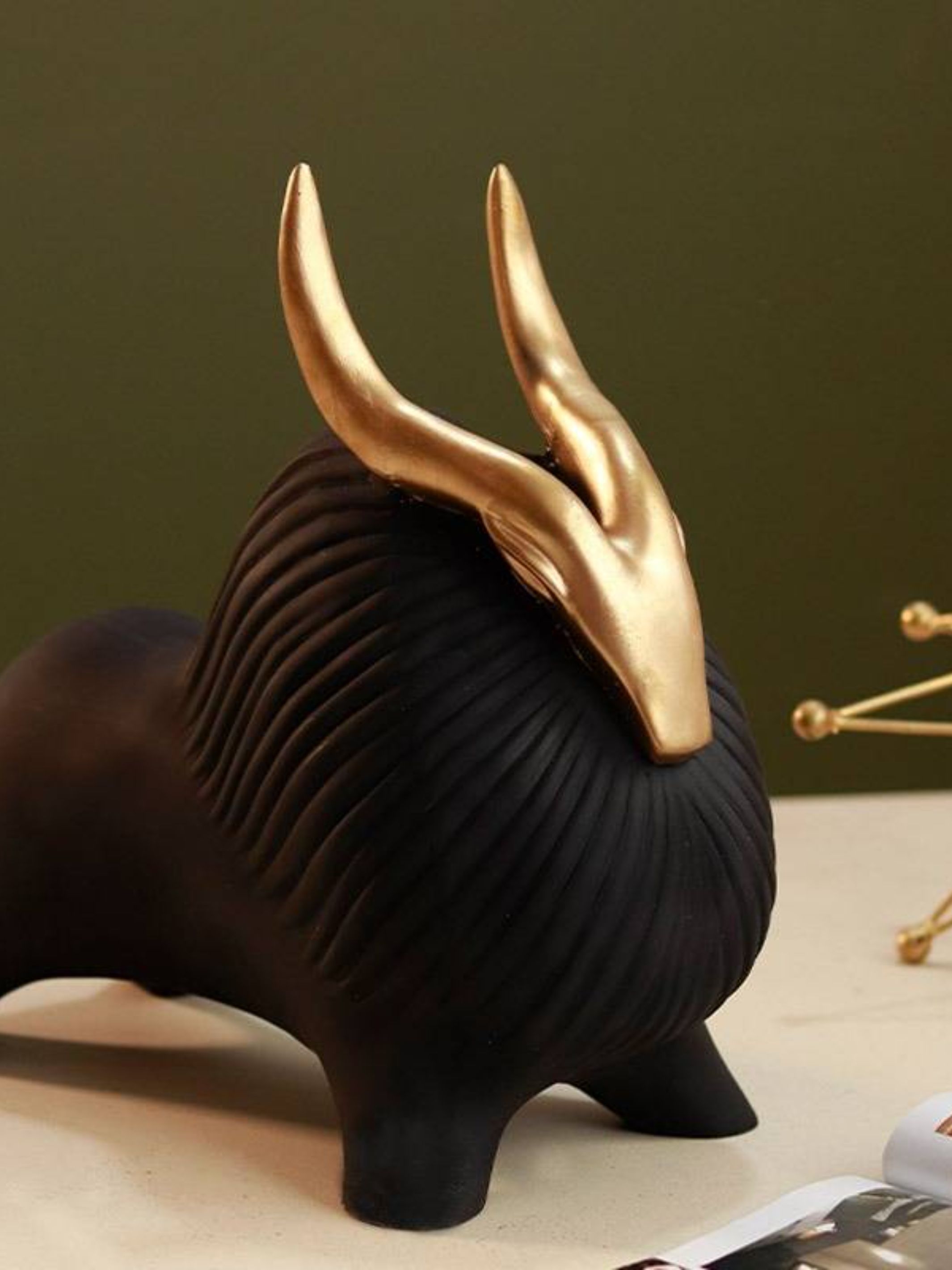 Horned Zen Yak sculpture-Black