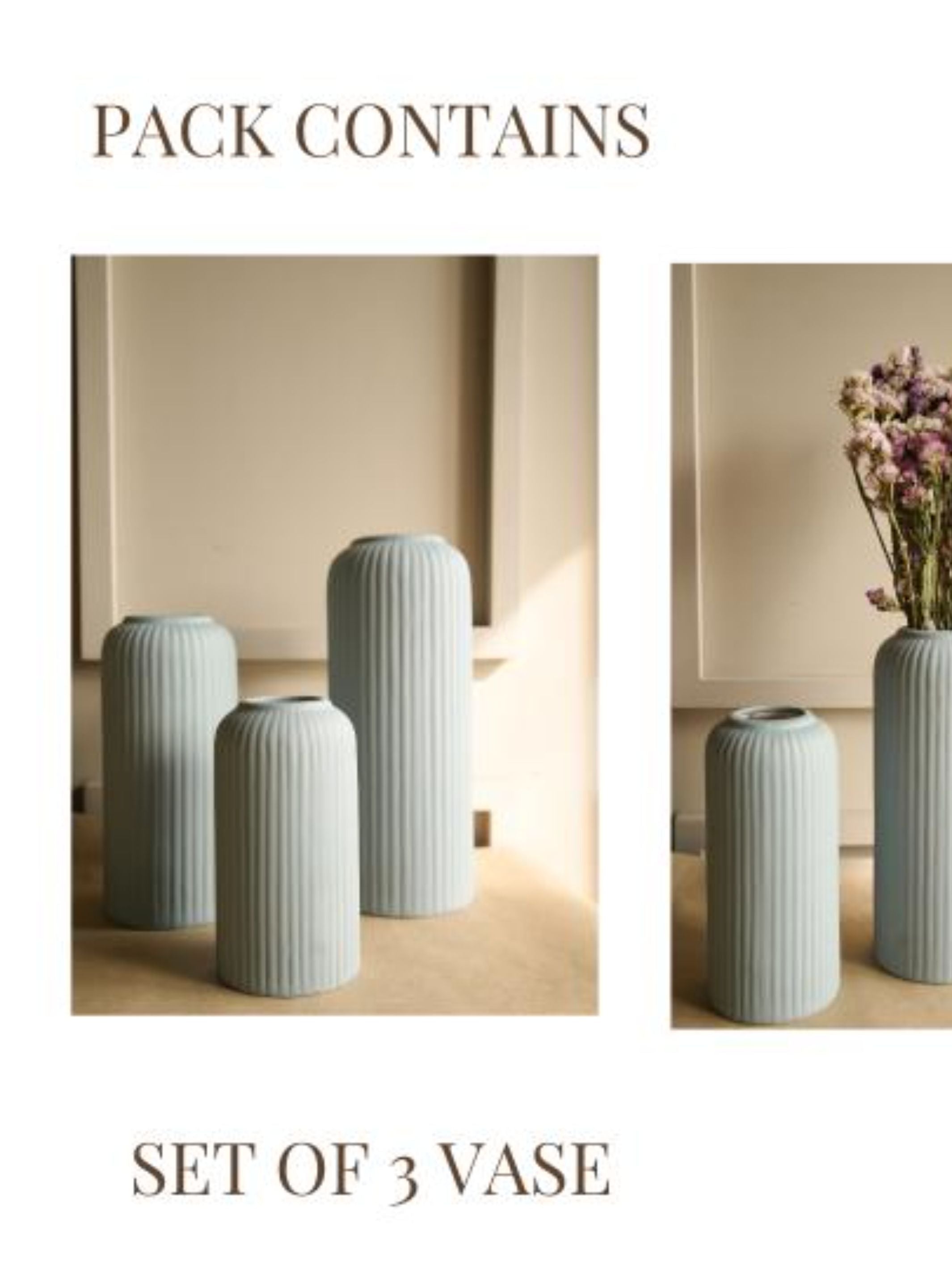 Modern Ribbed vase set of 3
