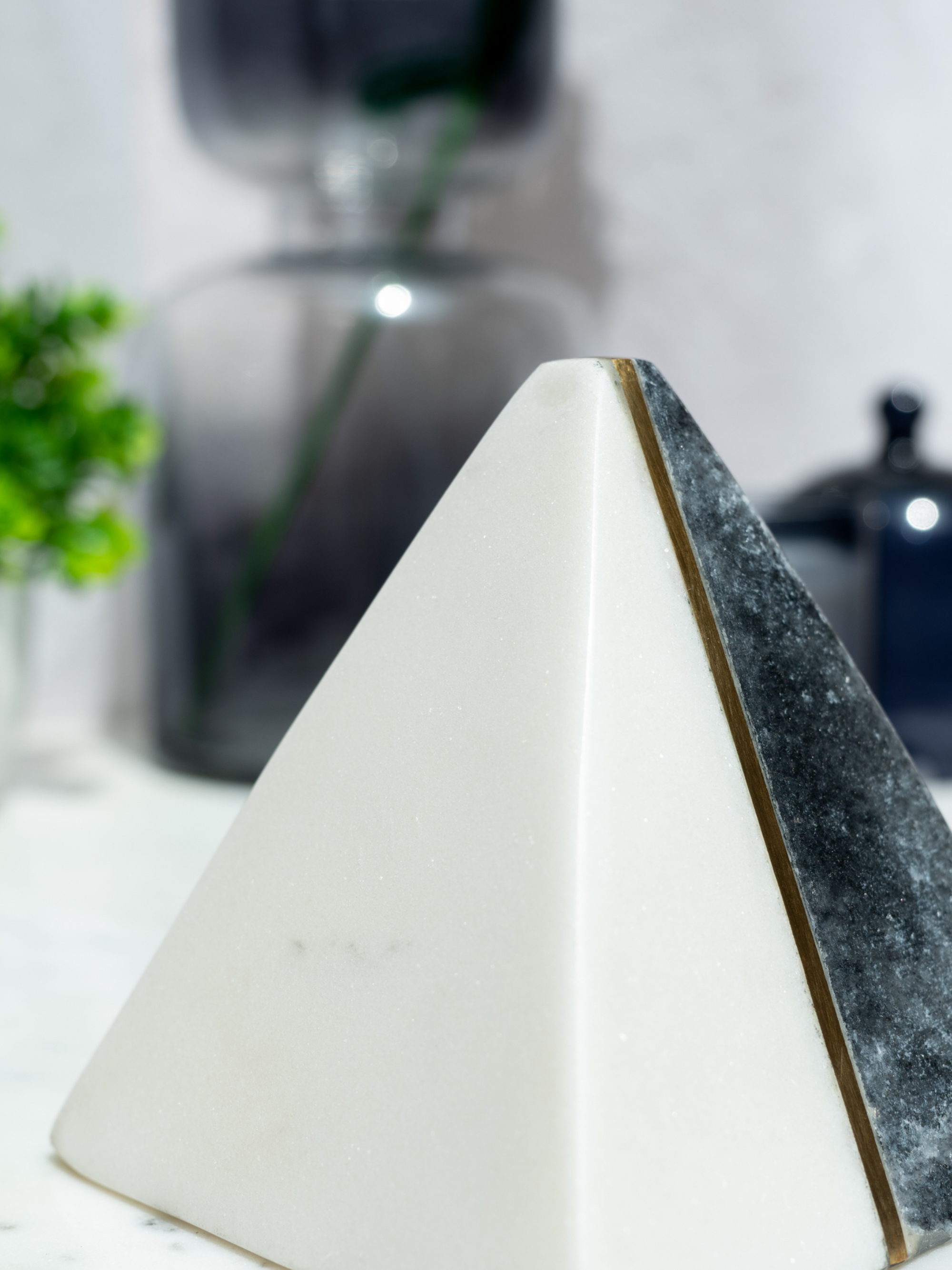Marble Pyramid w/brass Inlay