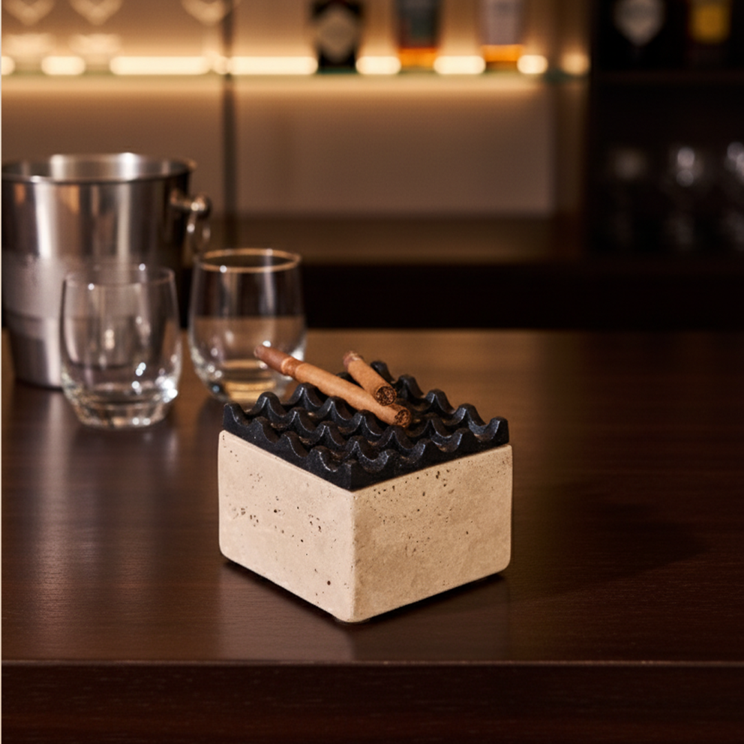 Obsidian Bloc - Travertine Stone Ashtray