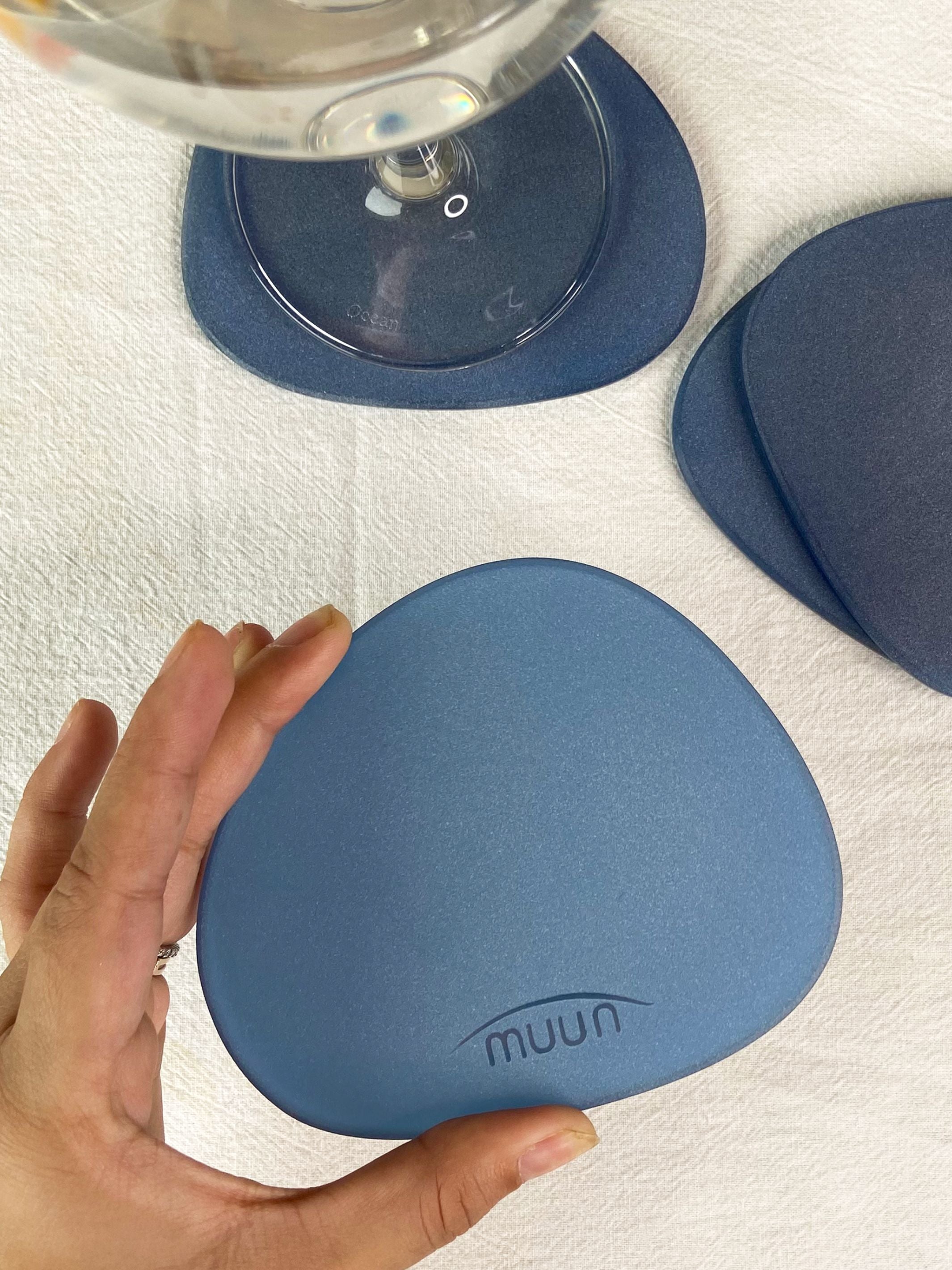 Blue Frosted Glass Coasters Set of 4