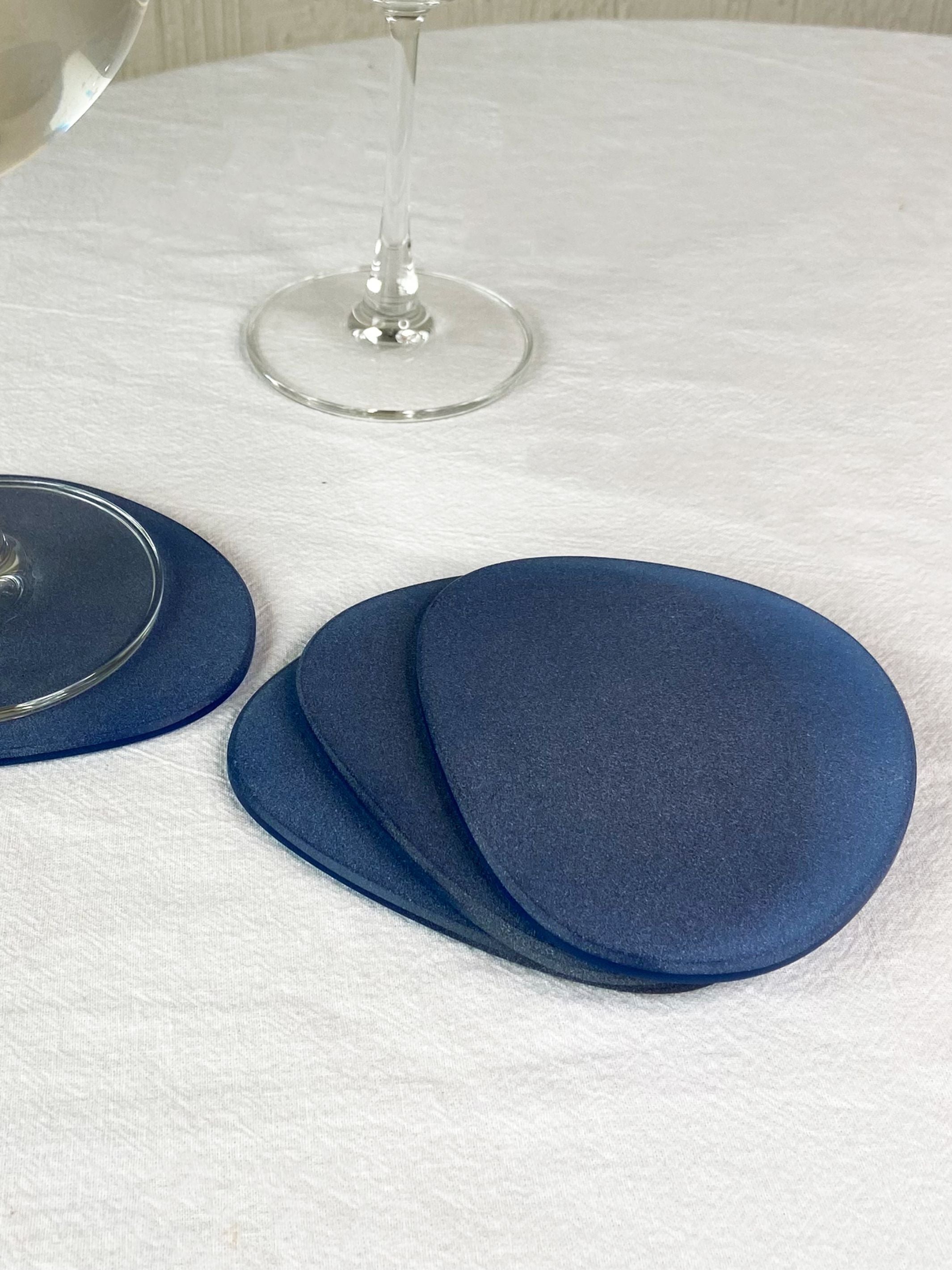 Blue Frosted Glass Coasters Set of 4