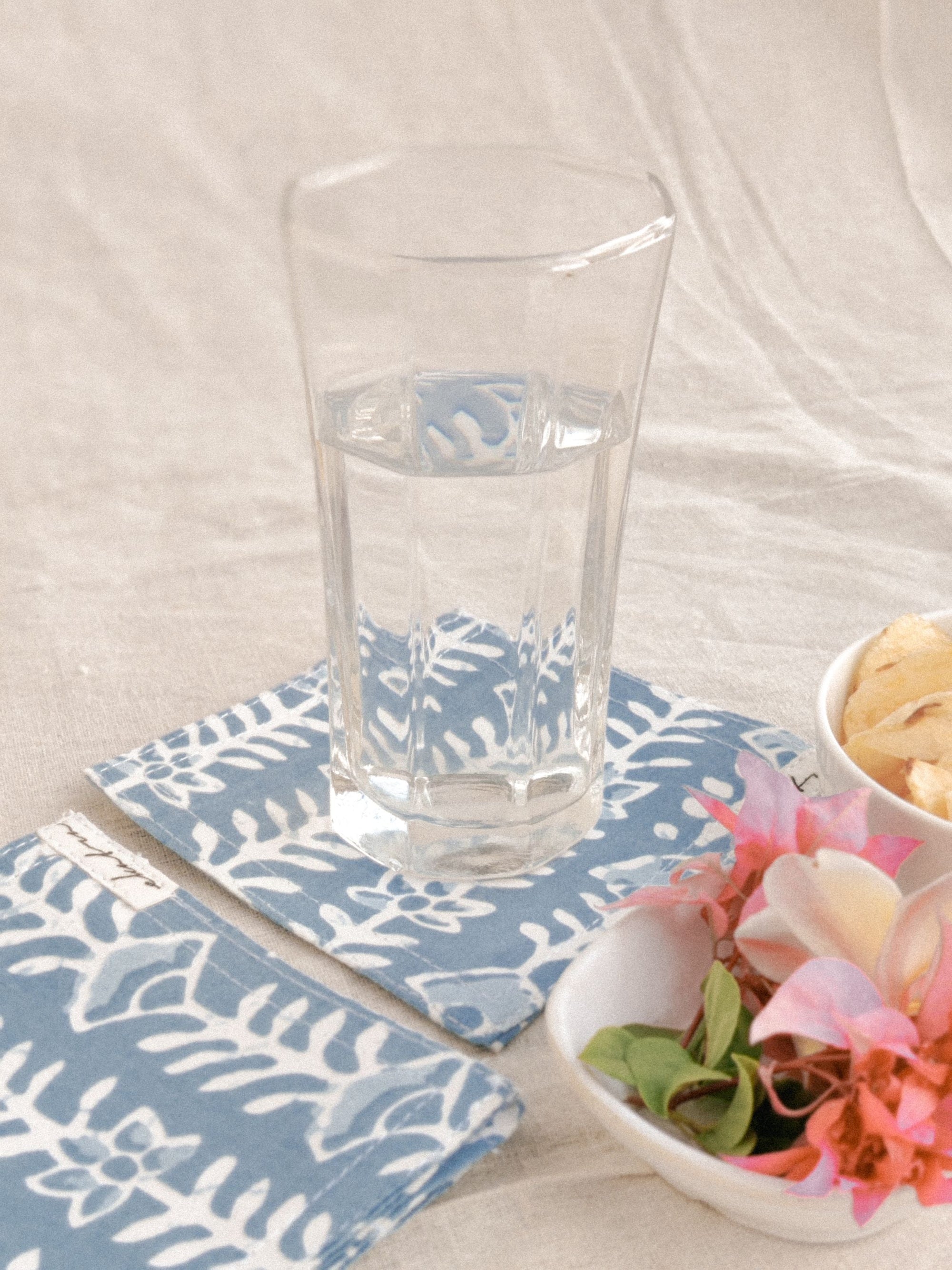 Cotton Coasters Set of 6 - Blue Leaf