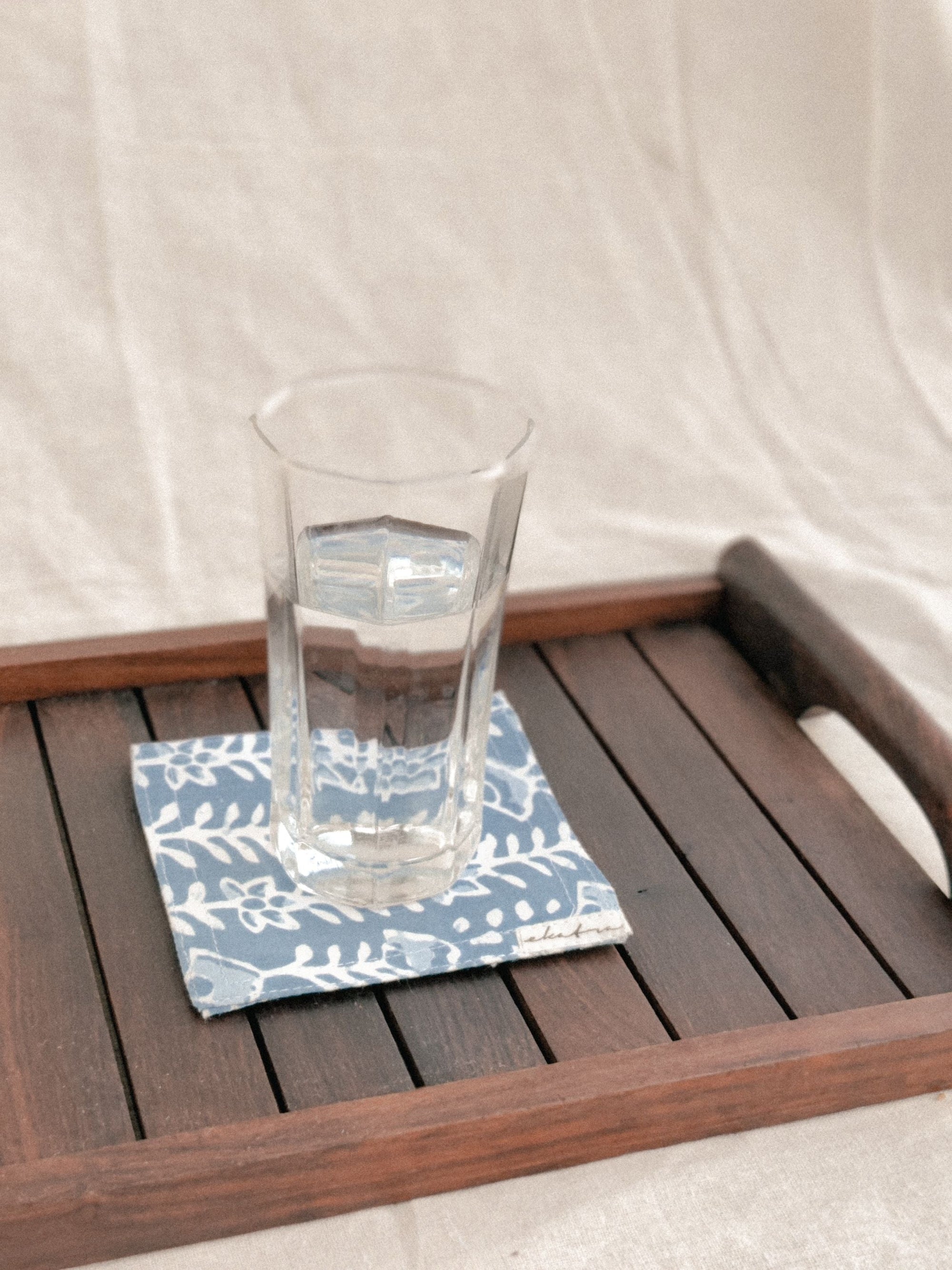 Cotton Coasters Set of 6 - Blue Leaf