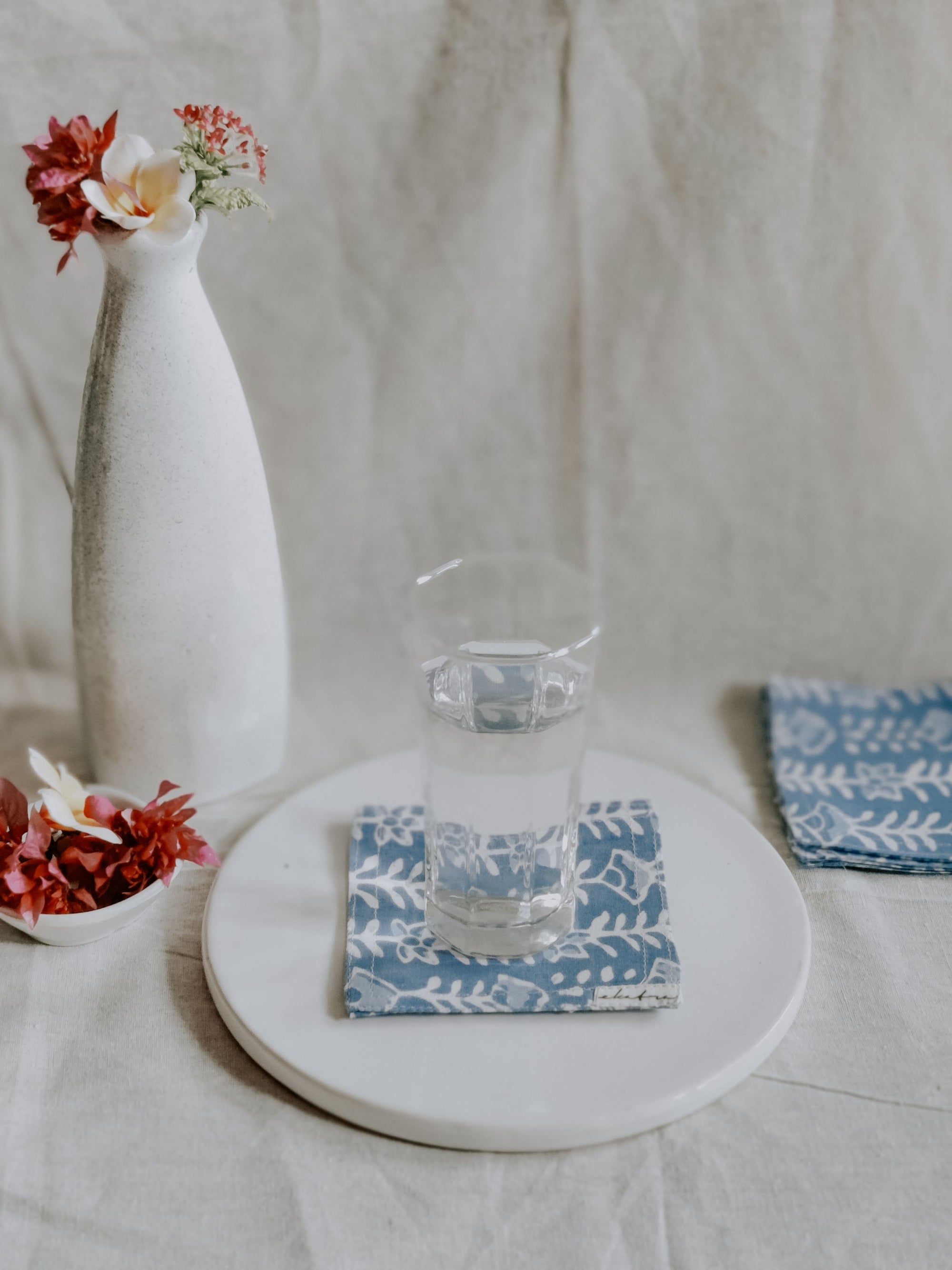 Cotton Coasters Set of 6 - Blue Leaf