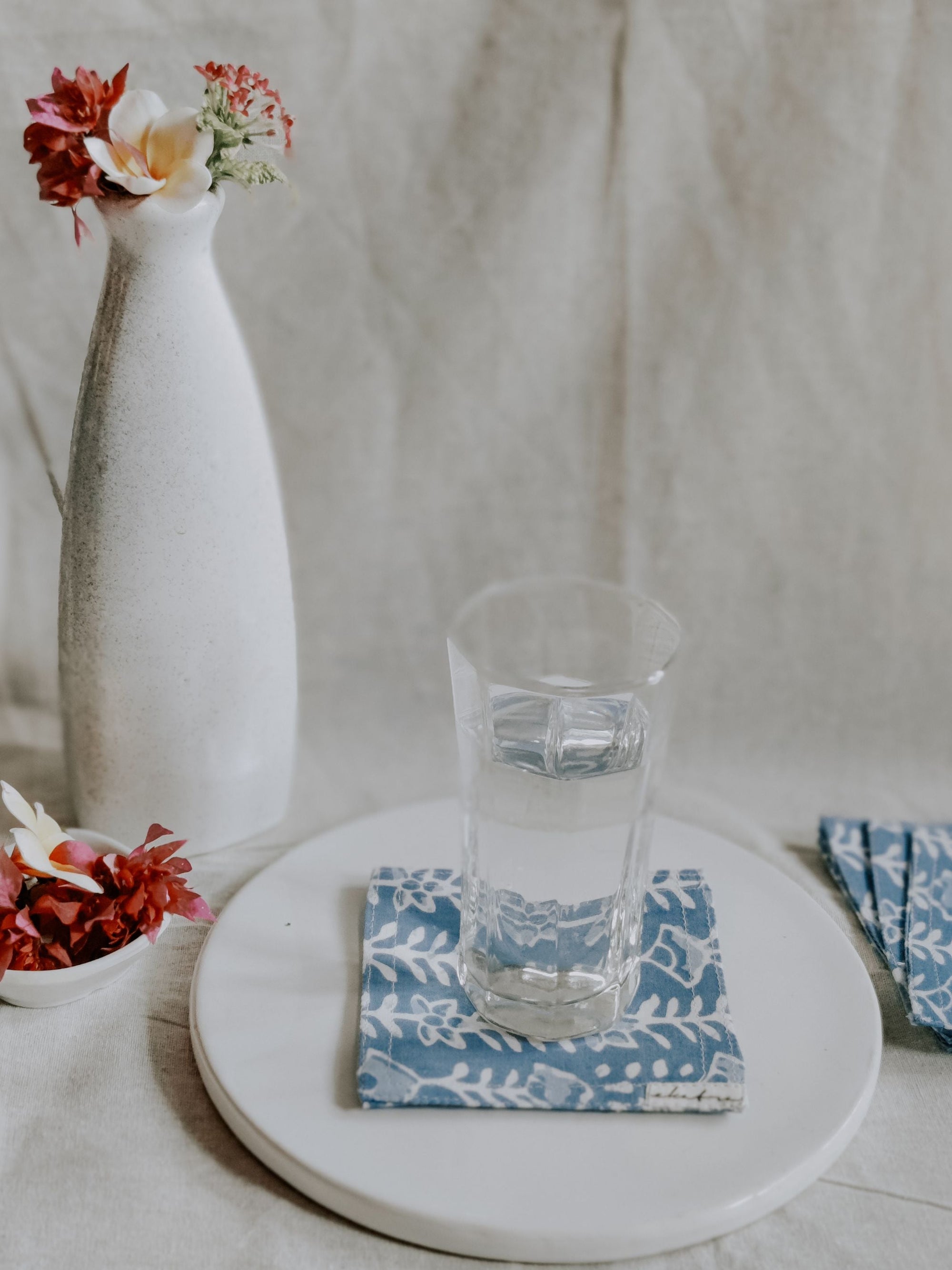 Cotton Coasters Set of 6 - Blue Leaf