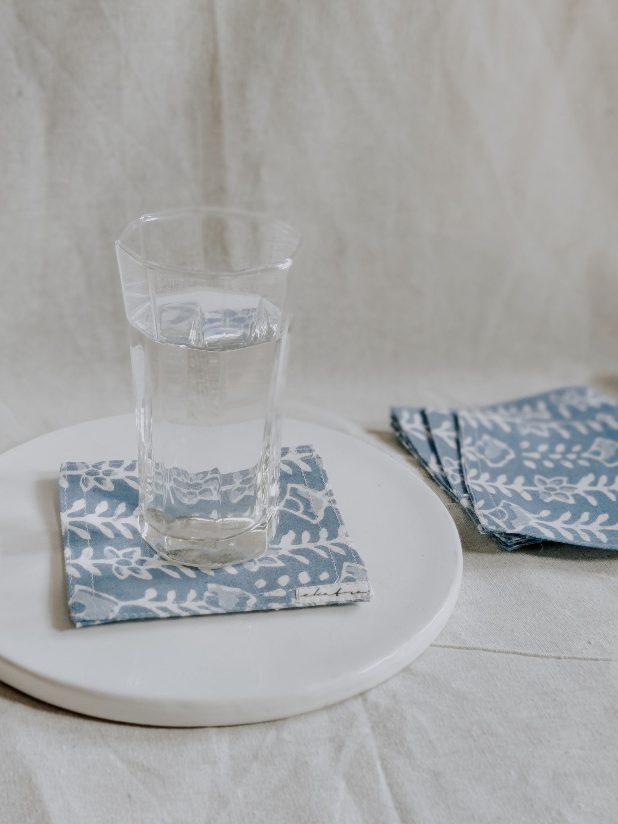 Cotton Coasters Set of 6 - Blue Leaf