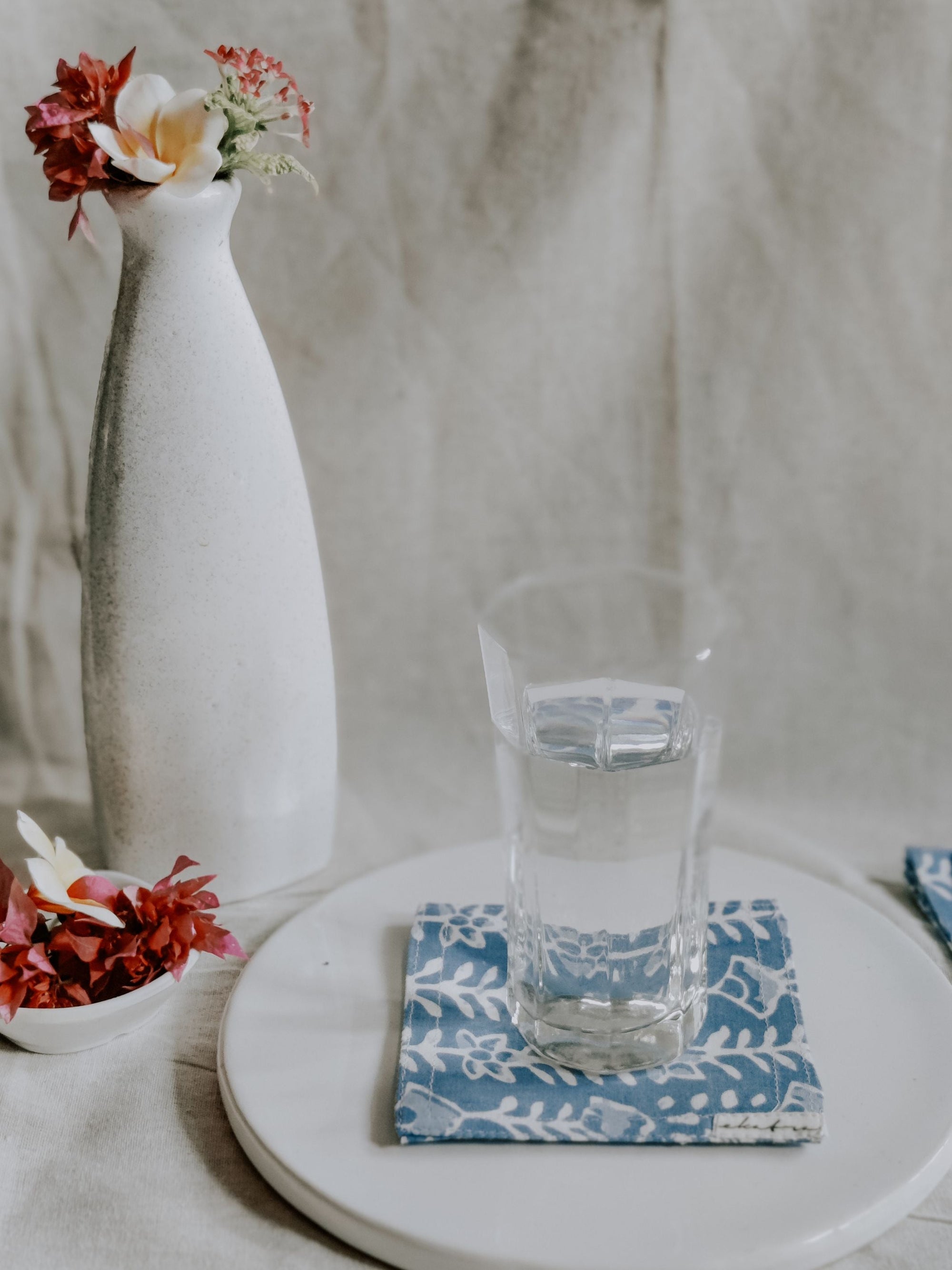 Cotton Coasters Set of 6 - Blue Leaf