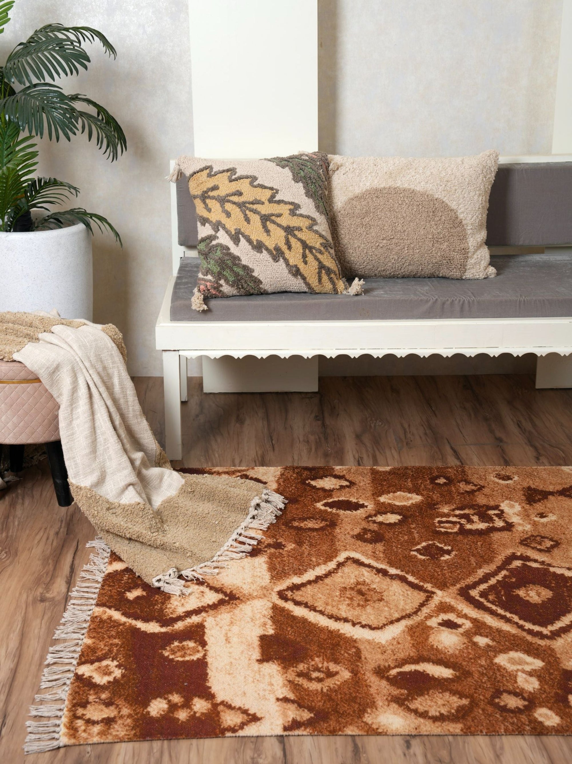 Printed Handloom Rug - Brown Diamond