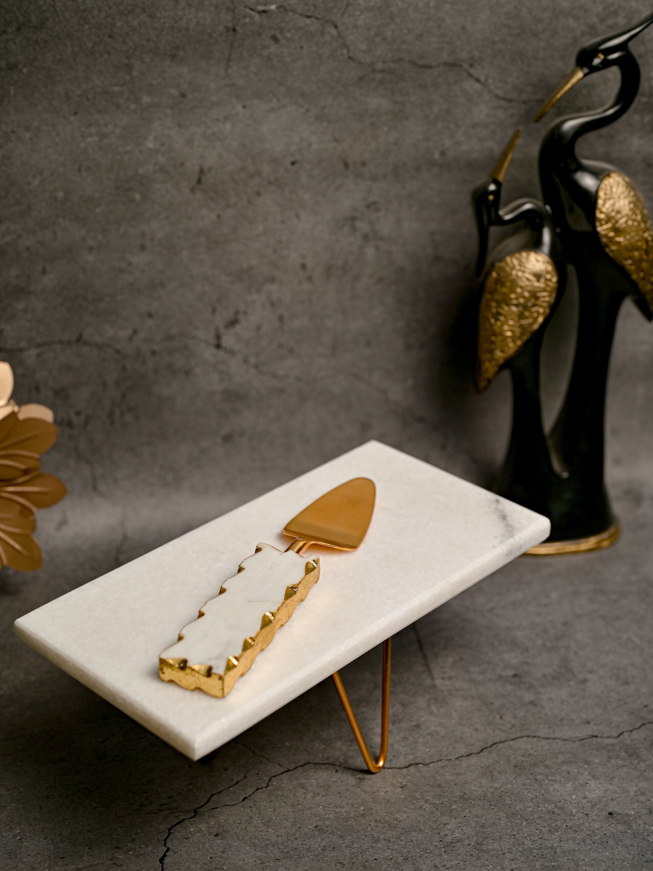 Marble Cake Stand Rectanguler with Metal Stand